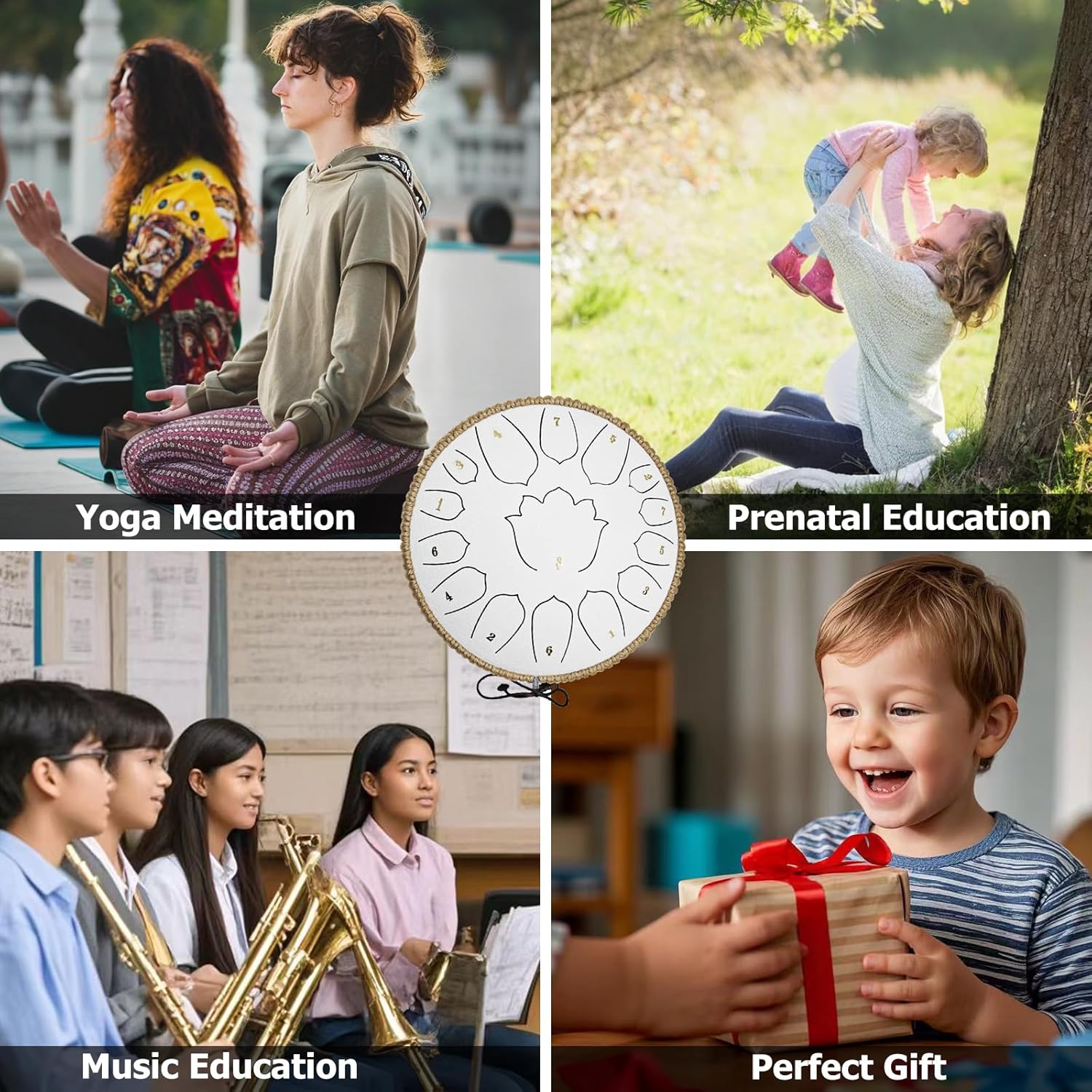 BETESINE 13-Inch 15-Note Steel Tongue Drum, C Major, Angel White | Beginner set with mallets, music book, note labels and carrying bag for practice, meditation, yoga and gifting - Image 5