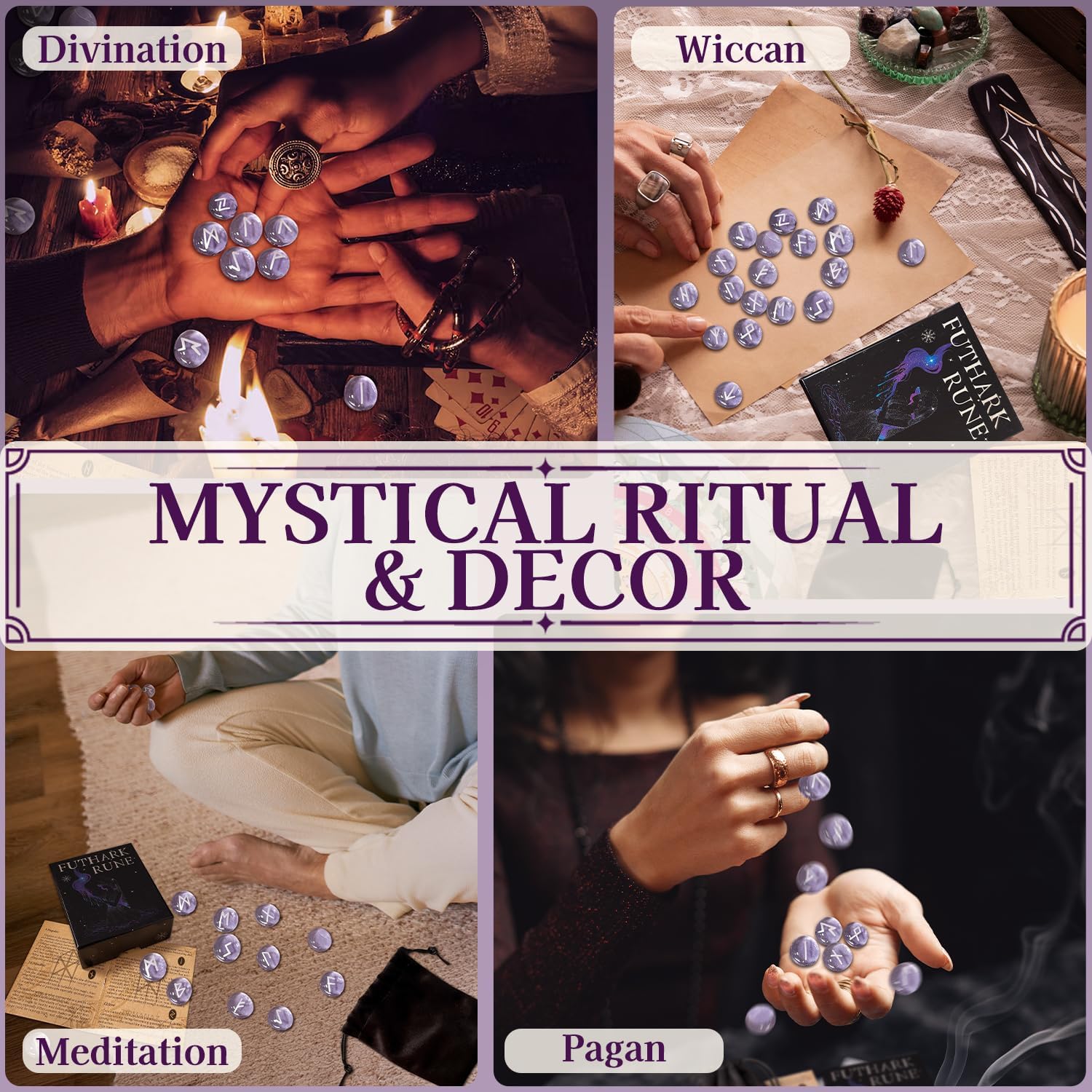 Runes Set, 25Pcs Purple Rune Stone Set with Guide Book, Velvet Bag, Viking Runas for Beginners, Ritual/Pagan/Meditation/Divination/Witchcraft - Image 5