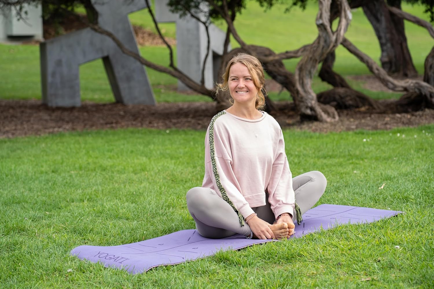 YOGATI® Yoga Mat with Strap with Alignment Lines. Home Workout Mat for Women, Men and Kids. Thick Non Slip Yoga Mat for Pilates and Fitness. Brown, Pink and Purple Yoga Mats - Image 6