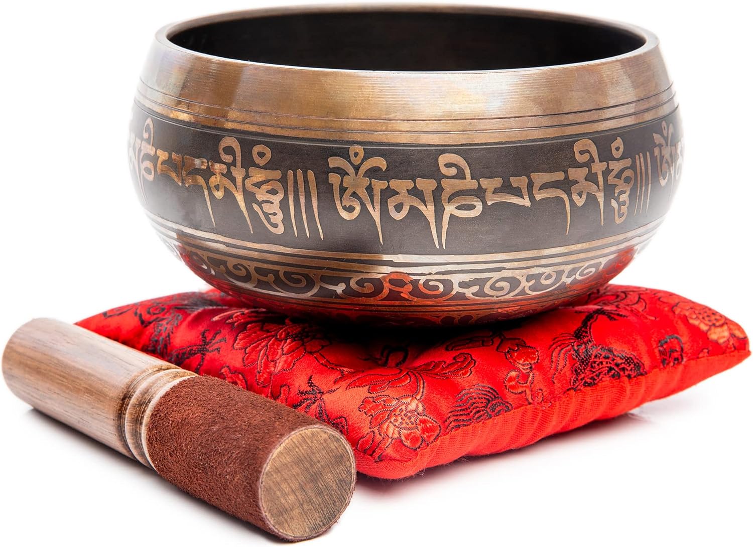 Premium Tibetan Singing Bowl Set – Handmade in Nepal Sound & Meditation Bowl – Spiritual Decor for Yoga, Wellness Spaces & Relaxation by Himalayan Bazaar (Brown & Red) - Image 2