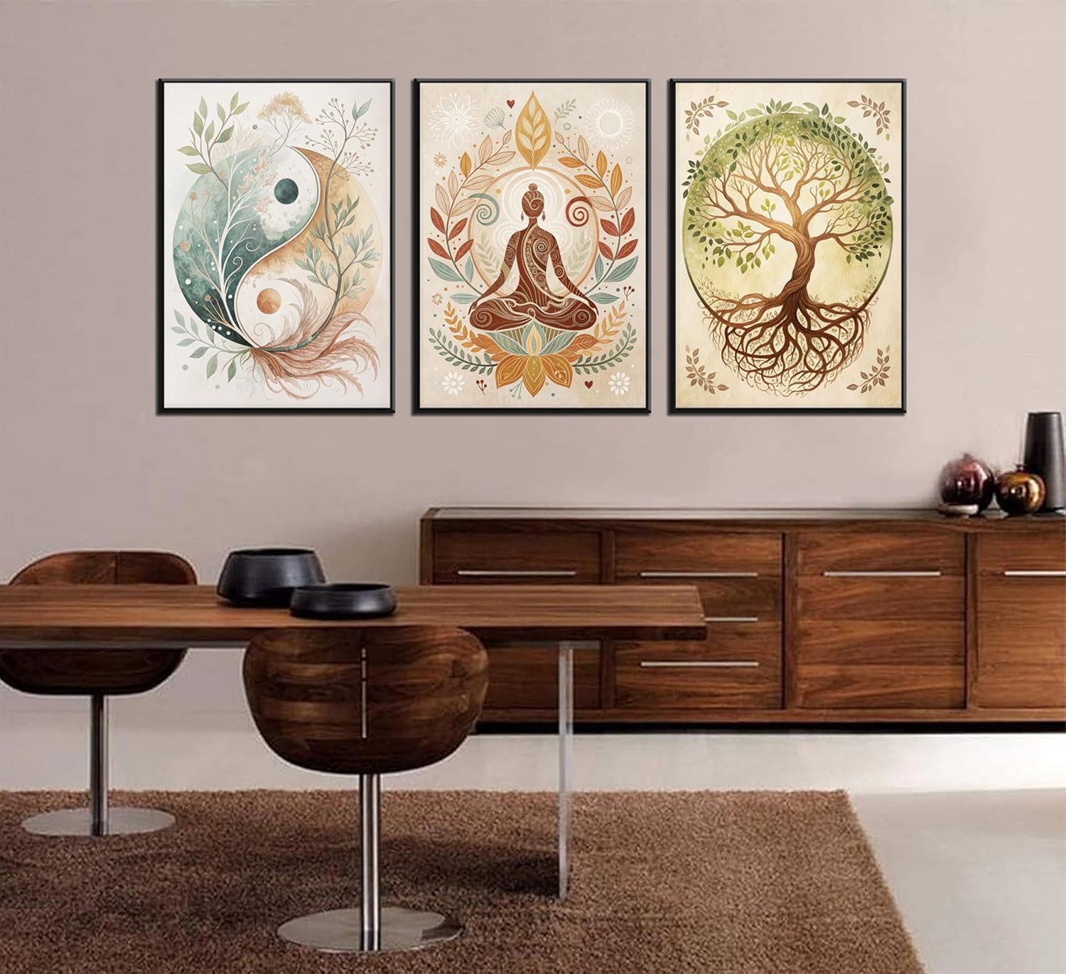 3 Pcs Tree of Life Canvas Wall Art Lotus Zen Painting Pictures Wall Decor Yin Yang Taichi Spiritual Prints Posters for Living Room Yoga Room Hotel Bedroom Home Decor 12x16in Unframed - Image 5