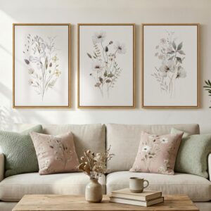 Framed Neutral Floral Botanical Wal...
