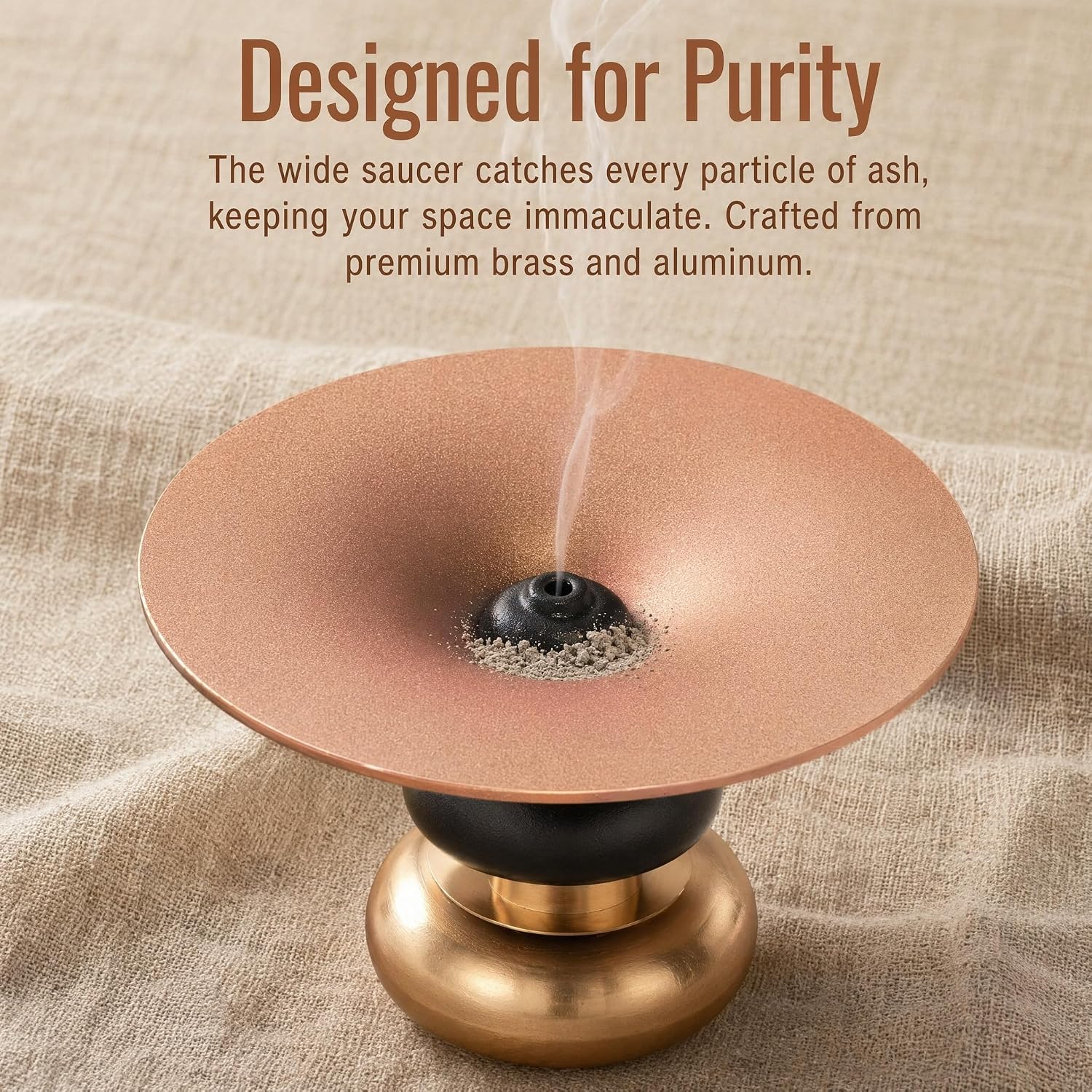 Brass Metal Incense Holder - One - Press Eject for Meditation, Yoga & Home Decor (Rose - Brown, Round) - Image 3