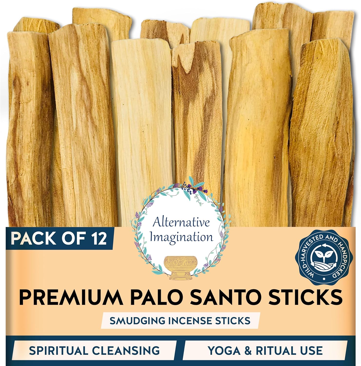 Palo Santo Sticks - Incense Sticks for Spiritual Cleansing, Stress Relief, Meditation Accessories, Home Fragrance - Sustainably Wild Harvested - Pack of 12 - Alternative Imagination