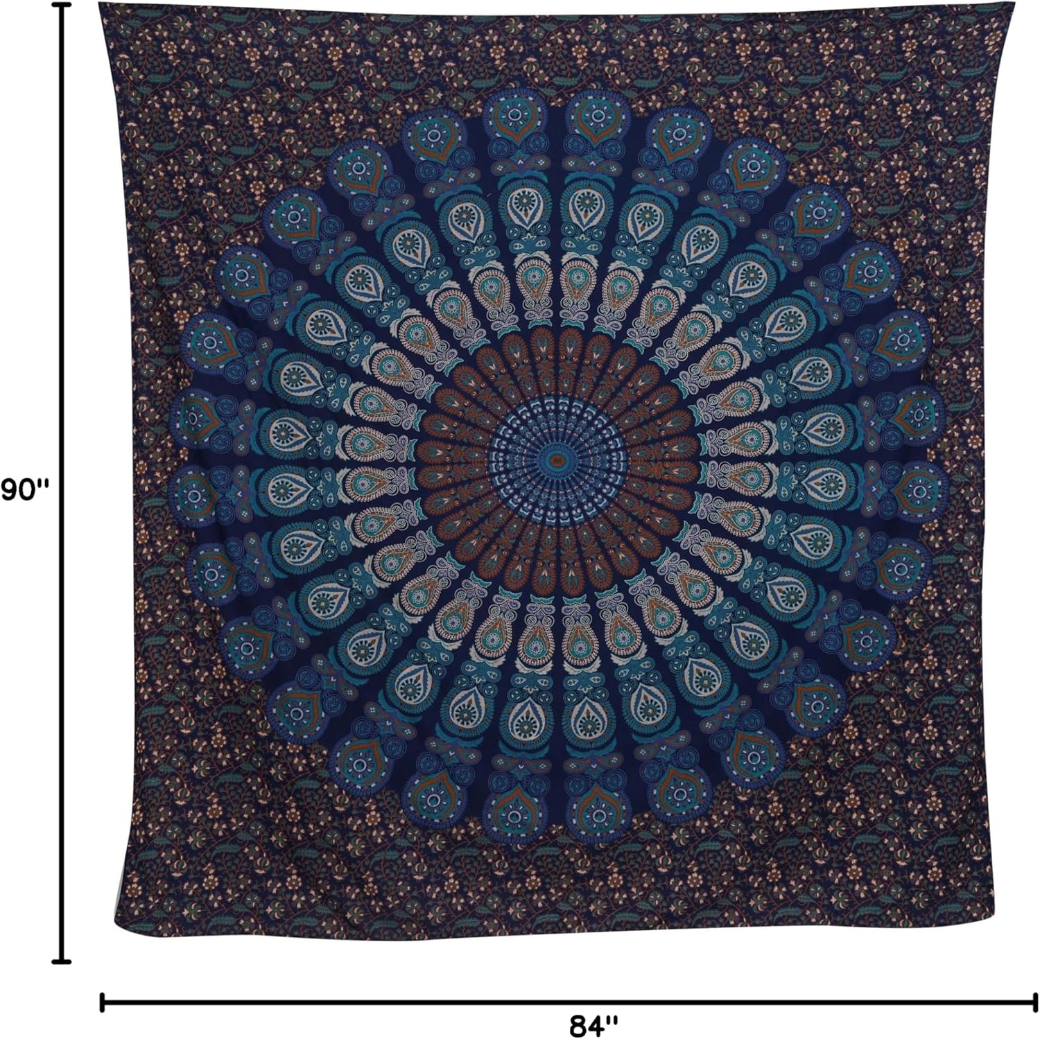 Bless International Handmade Indian hippie Bohemian Psychedelic Peacock Mandala Wall hanging College Dorm Beach Throws Table Cloth Bedding Tapestry (Blue Green, Queen(84x90Inches)(215x230Cms)) - Image 9