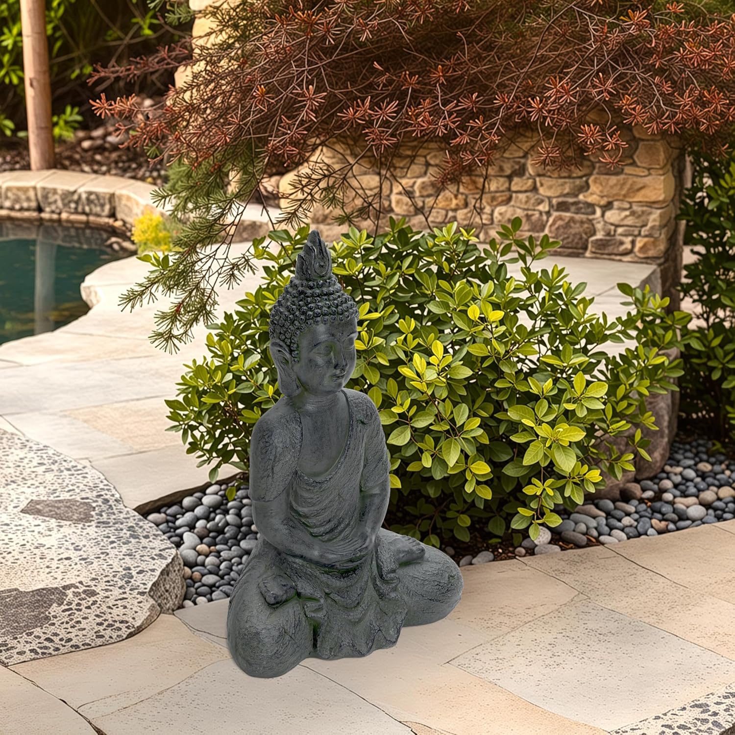 LuxenHome Large Buddha Statue Outdoor and Indoor, 22" Fiber Stone Meditating Buddhas Garden Statues Outdoor, Zen Buddha Garden Sculptures & Statues, Outdoor Statues for Patio, Backyard Deck - Image 8