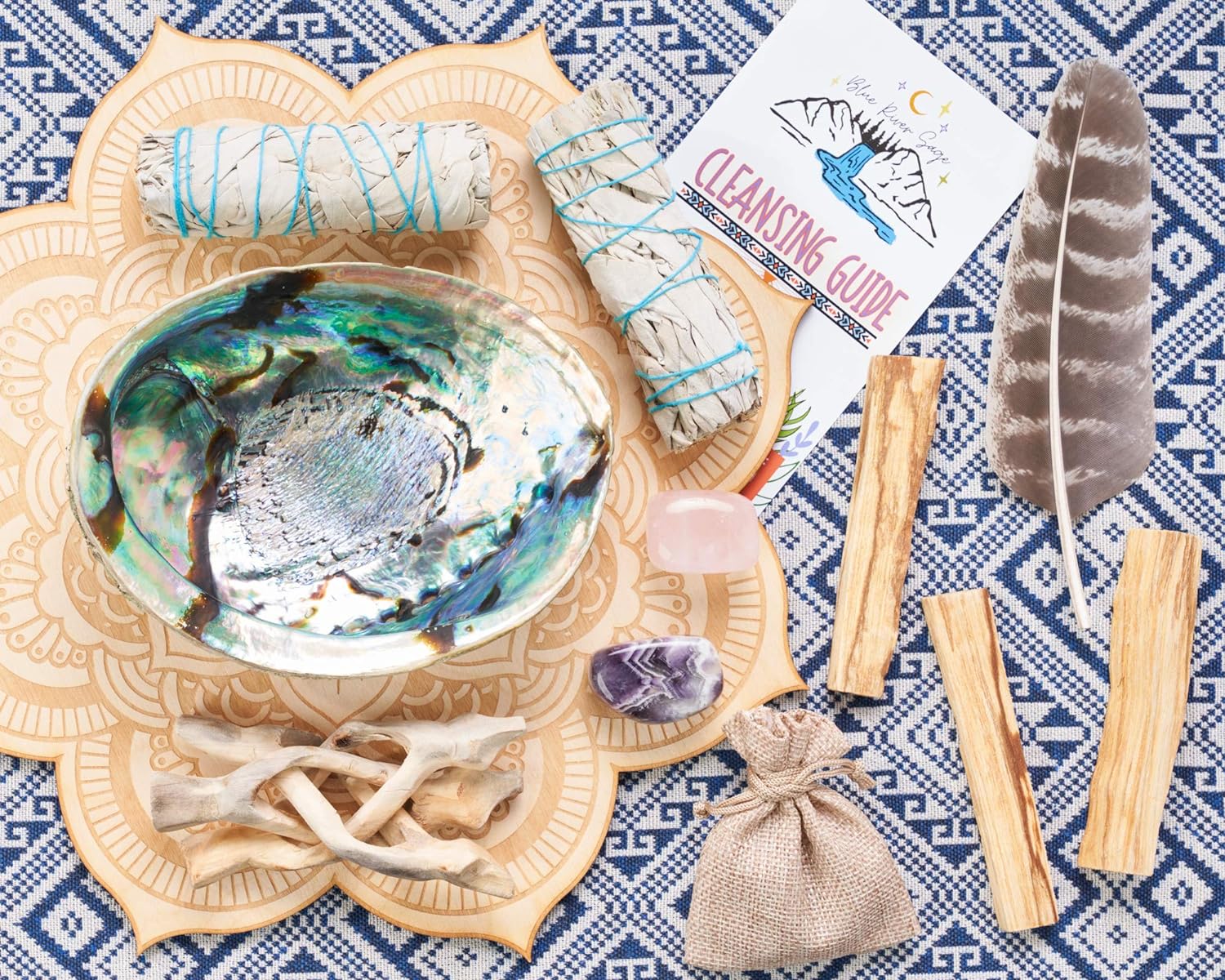 Home Cleansing & Smudging Kit with White Sage, Palo Santo | Smudge Kit with Sage Smudge Sticks, Abalone & Stand, Feather, Includes Guide - Image 6