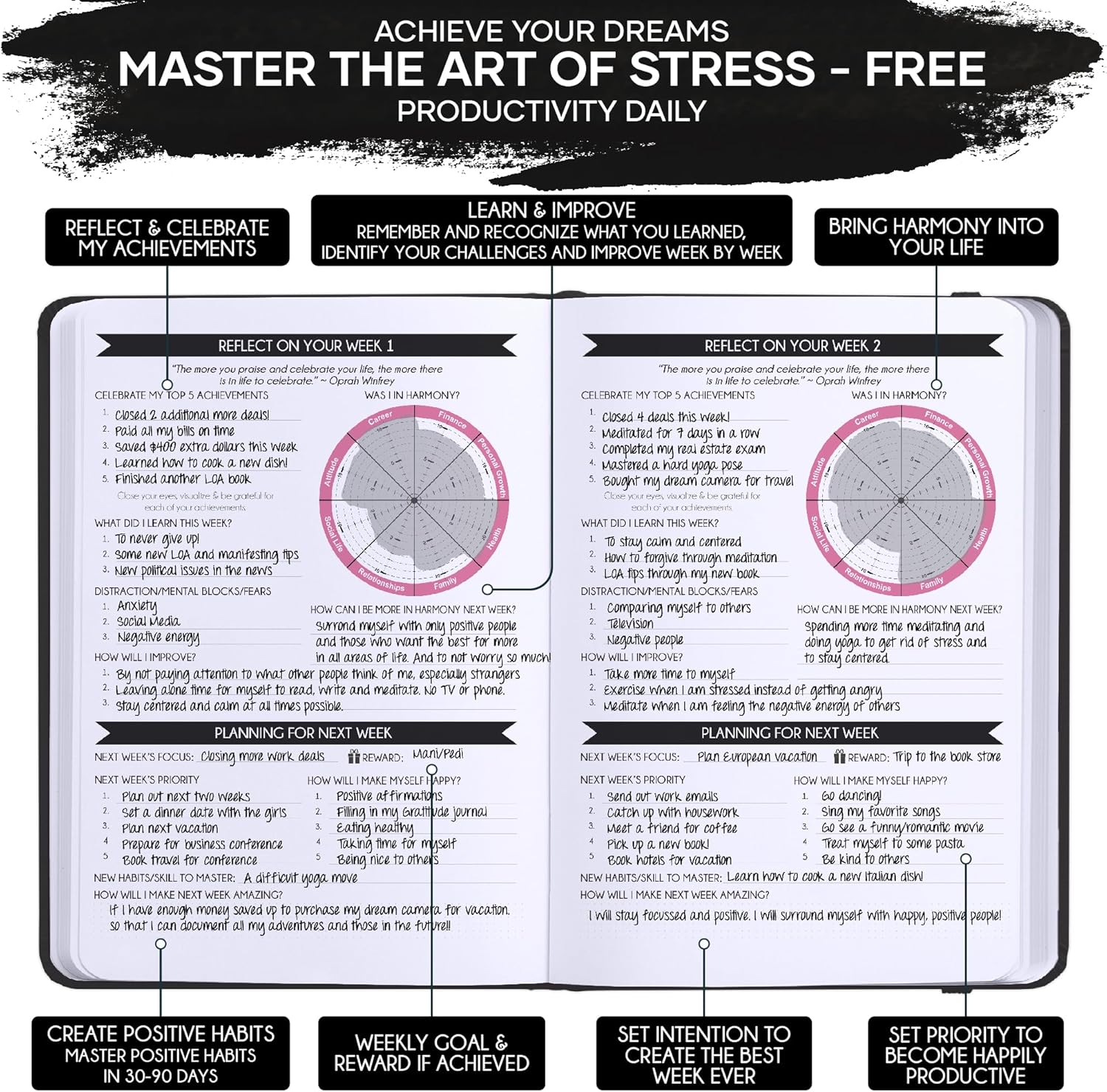 Freedom Mastery Daily Journal of Gratitude, Productivity & Habit Tracker | Undated 90-Day Planner with Daily Reflection, Mindfulness, Positivity, Vision Board & Stickers, Gratitude Journal for Women - Image 5