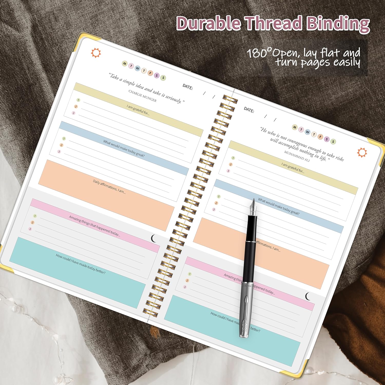The Gratitude Journal for Women & Men, Hardcover Spiral 5 Minute Daily Gratitude Journal for More Happiness, Optimism, Affirmation & Reflection with Prompts & Quotes, Undated Daily Journals(93 pages / 3 months supply) Gifts - Image 4