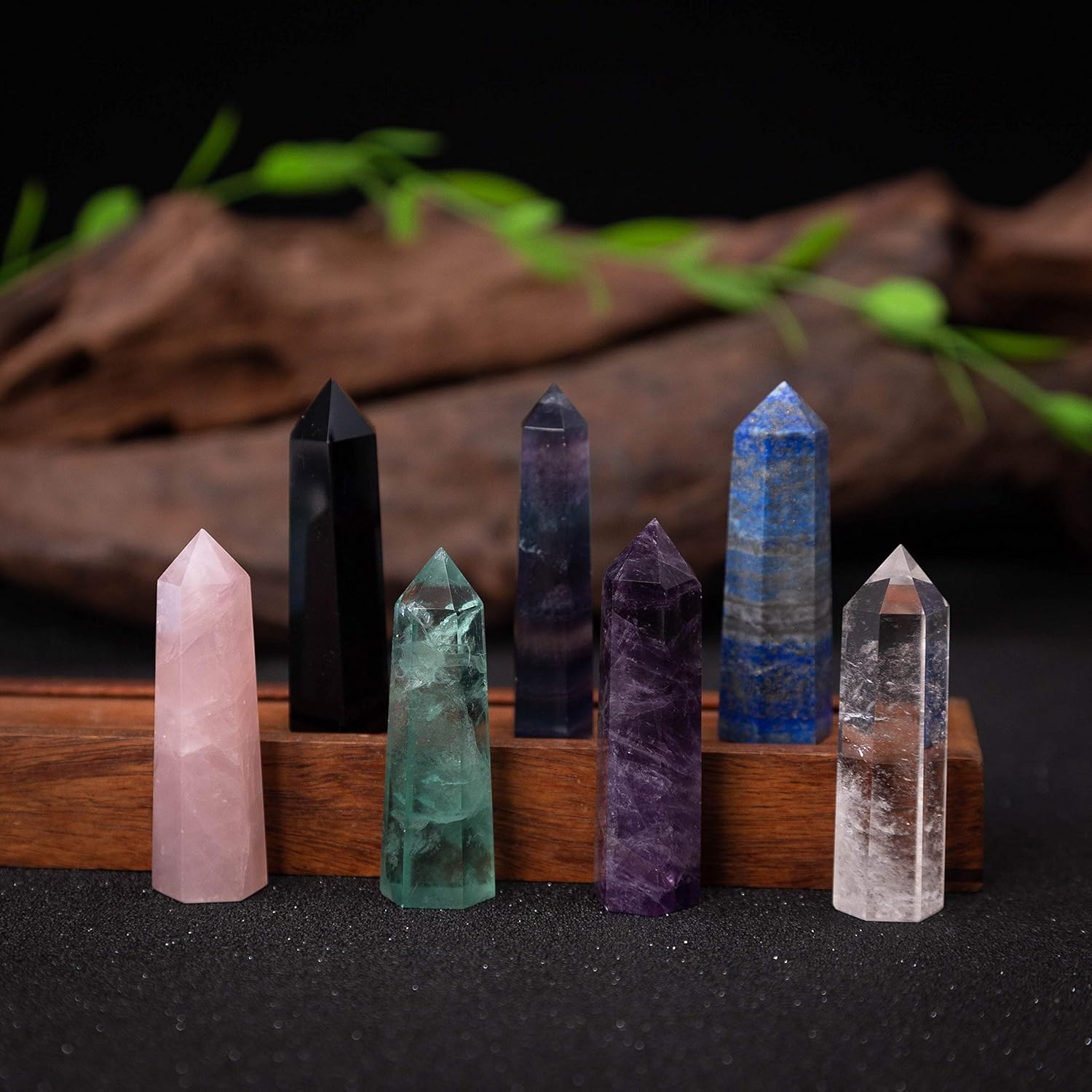 Luckeeper 7 PCS Healing Crystal Wands | 2" Amethyst, Rose Quartz,Clear Quartz,Black Obsidian,Green Fluorite, Lapis Lazuli,Rainbow Fluorite| 6 Faceted Reiki Chakra Meditation Therapy - Image 4