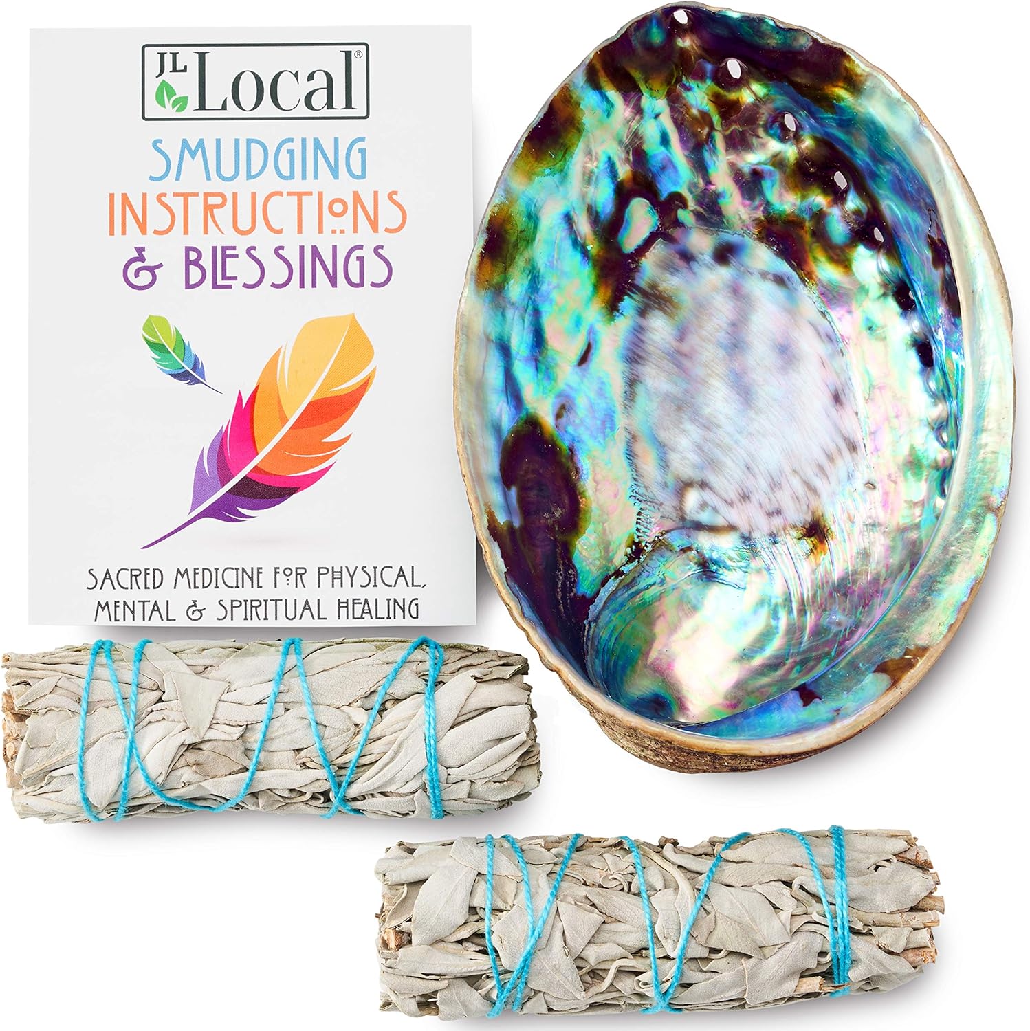 Origins Smudging Kit - 2 White Sage Smudge Stick + Abalone Shell Bowl | Sustainably Sourced Healing Incense for Home Cleansing, Protection, Meditation, Positive Energy | Sustainably Sourced, Healing Incense, Home Cleansing, Protection & Meditation, Positive Energy