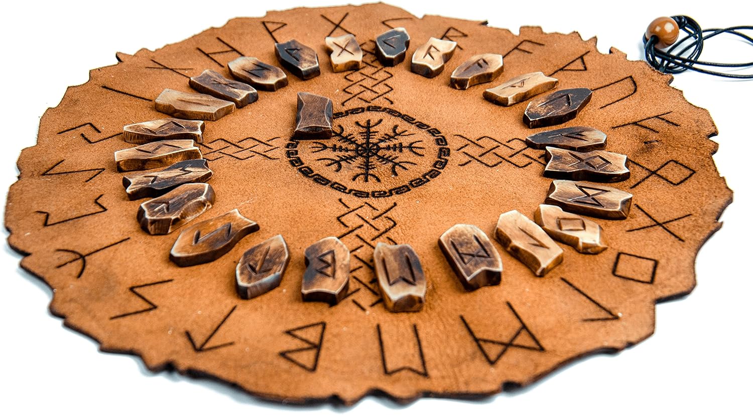 Viking Rune Divination Set Includes a Premium Leather Divination mat and Genuine Bone Elder Futhark runestone Pieces