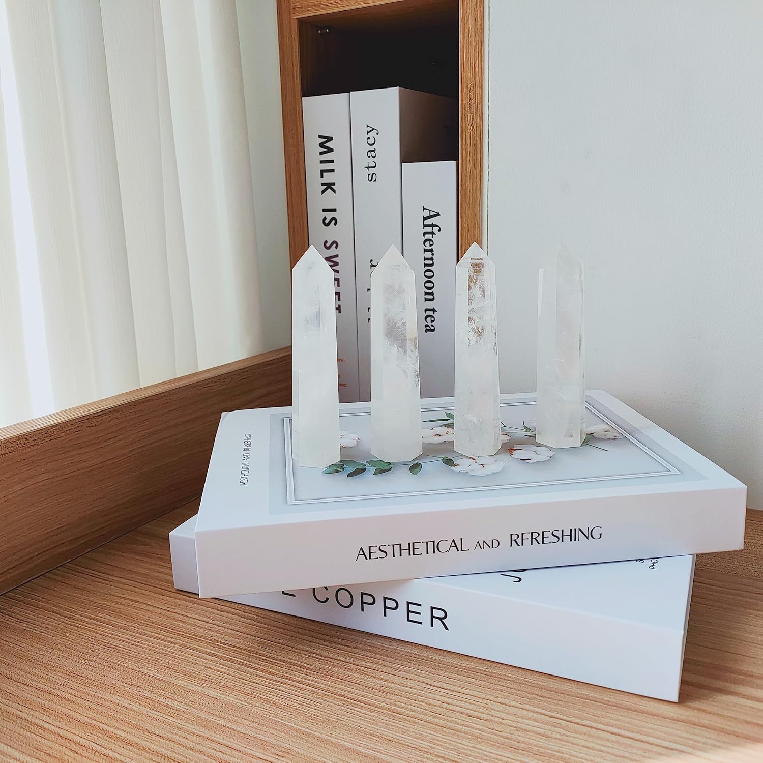 Luckeeper 4" Clear Quartz Crystal Wand Obelisk | Polished 6 Faceted Reiki Chakra Meditation Therapy,4PCS - Image 6