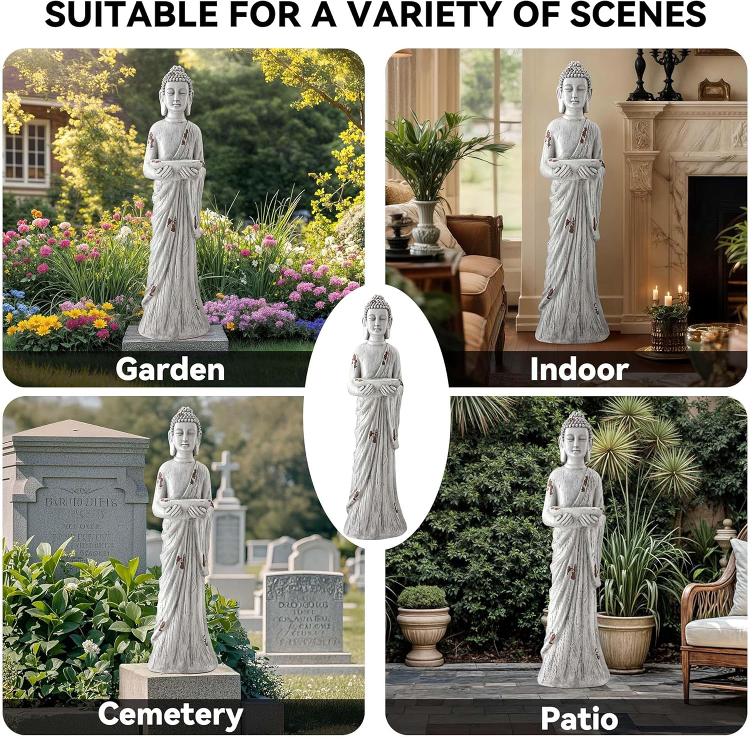 42" Extra-Large Buddha Outdoor Statue with Birdfeeder, Tall Zen Meditative Buddha Figures, Durable Weatherproof MGO Sculpture for Garden, Patio, Yard, Porch or Indoor Home Decor - Image 8