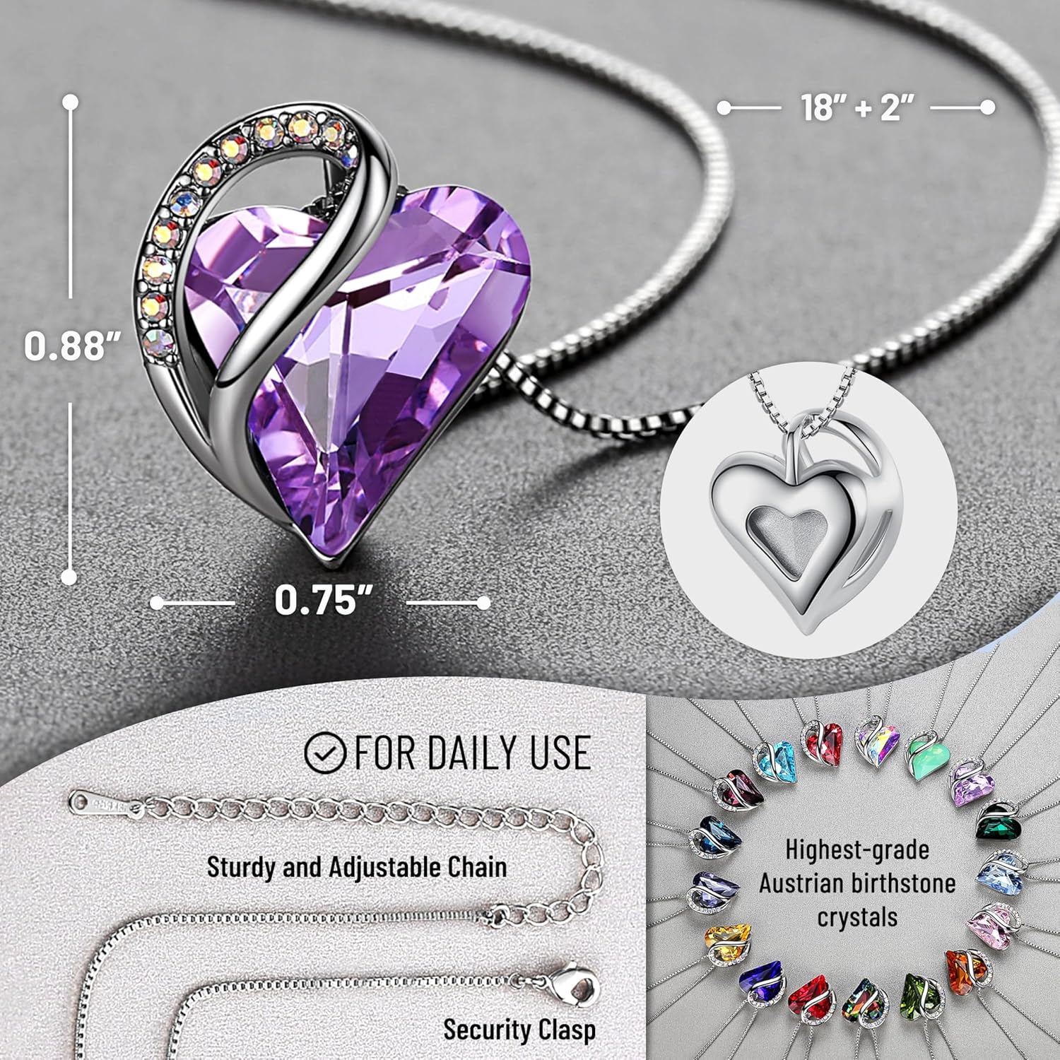 Leafael Gift Necklaces for Women, Infinity Love Birthstone Heart Crystal Pendant, Birthday Anniversary Jewelry for Wife, Mom, and Her, Silver Plated, 18" + 2" Adjustable Chain - Image 3
