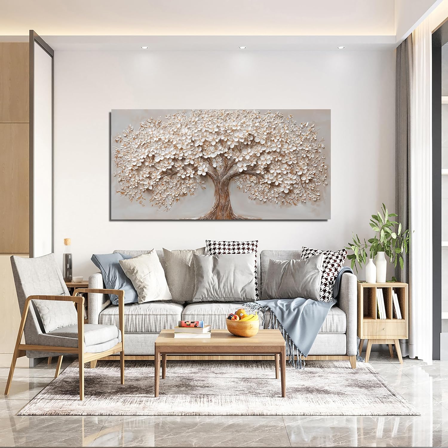 Canvas Wall Art Decor Prints Modern Botanical Wall Art Pictures for Living Room Canvas Art Wall Decor Tree of Life Wall Art Decor White Flower Wall Art Prints Artwork for Walls Bedroom Office Decor 20" X 40" - Image 2