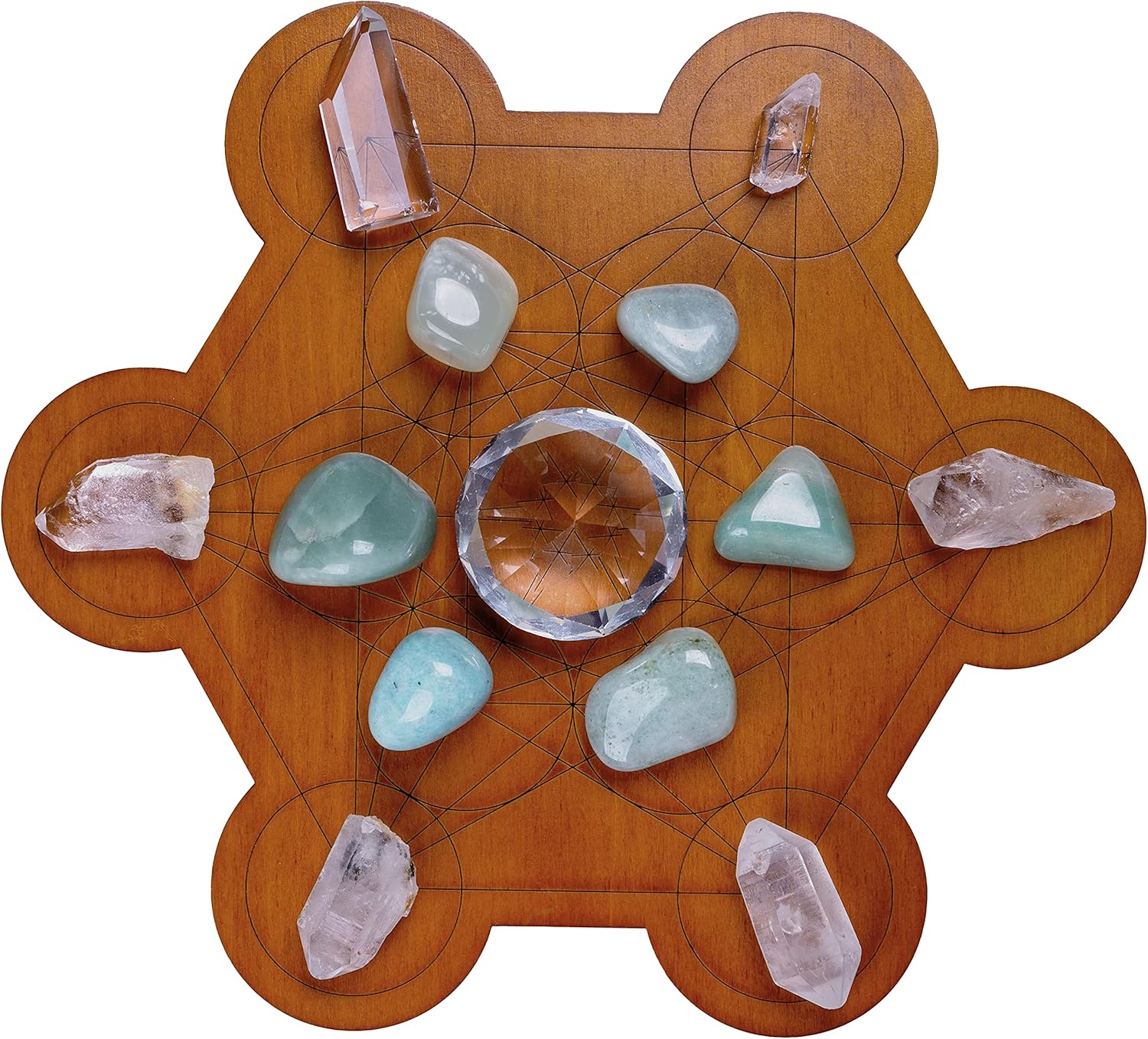 Crystal Grid Board for Stones - 10" Diameter Metatron's Cube Sacred Geometry Board - Amplify the Power of Your Crystals - Chakra Grid Plate, Altar Decor - Cubo de Metatron