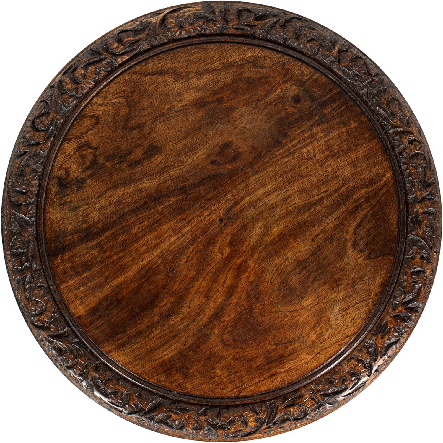 Solid Wood Accent End Table - Hand Carved Vintage Boho Folding Side Table - Small Spaces Entryway Farmhouse Living Room Bedside - No Tools Assembly -18x18 Round - Jaipur Antique Brown -Cotton Craft - Image 4