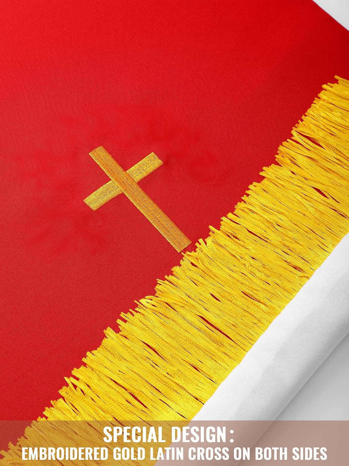 Cutecrop Set of 3 Reversible Parament Set Clergy Table Runner Bookmark Altar Cloth Pulpit Scarf with Gold Cross Church Pulpit Accessories for Christian Sanctuary Gift(Red and White) - Image 3