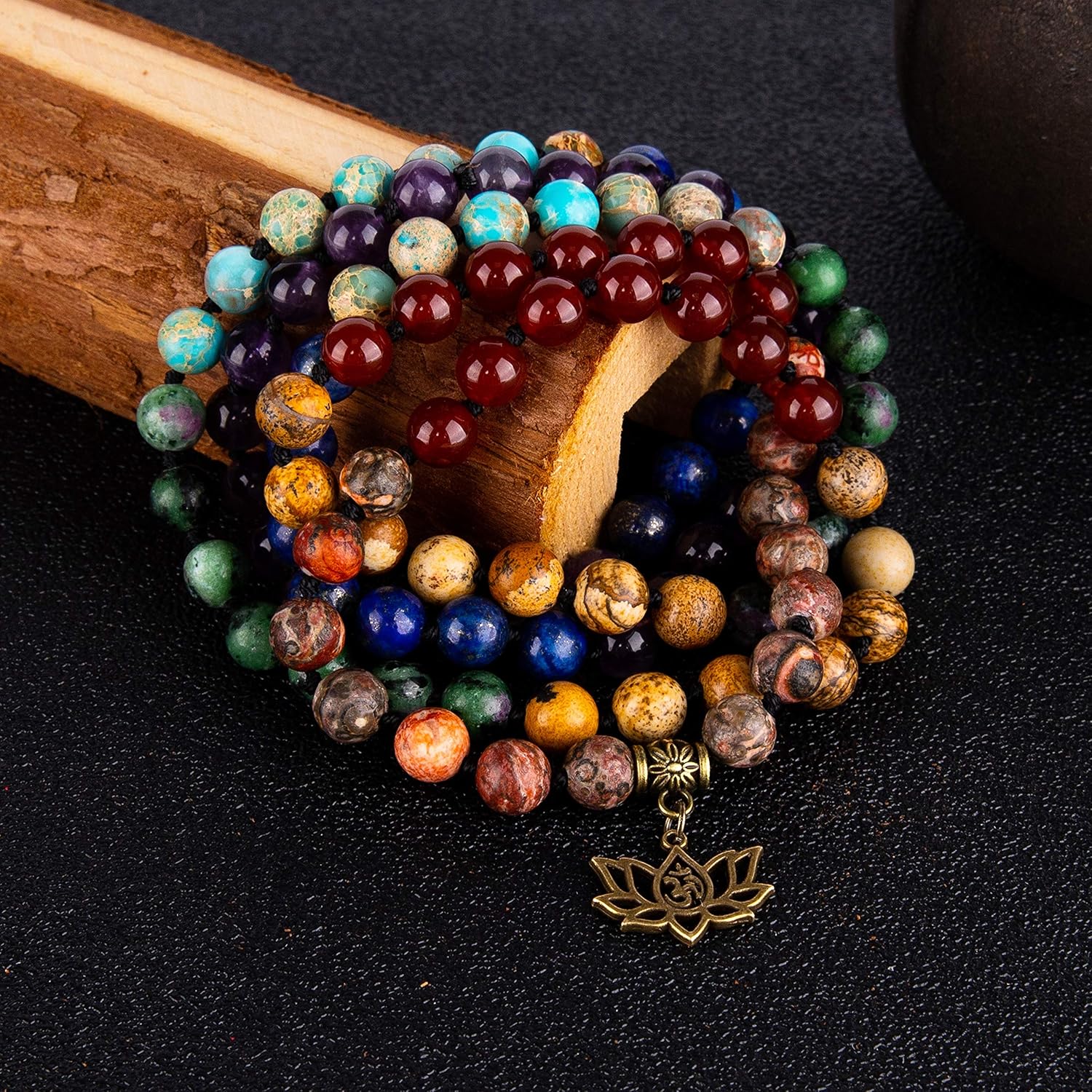 Bivei 7 Chakra 108 Mala Beads Bracelet Real Gemstone Yoga Meditation Hand Knotted Mala Prayer Bead Necklace - Image 3
