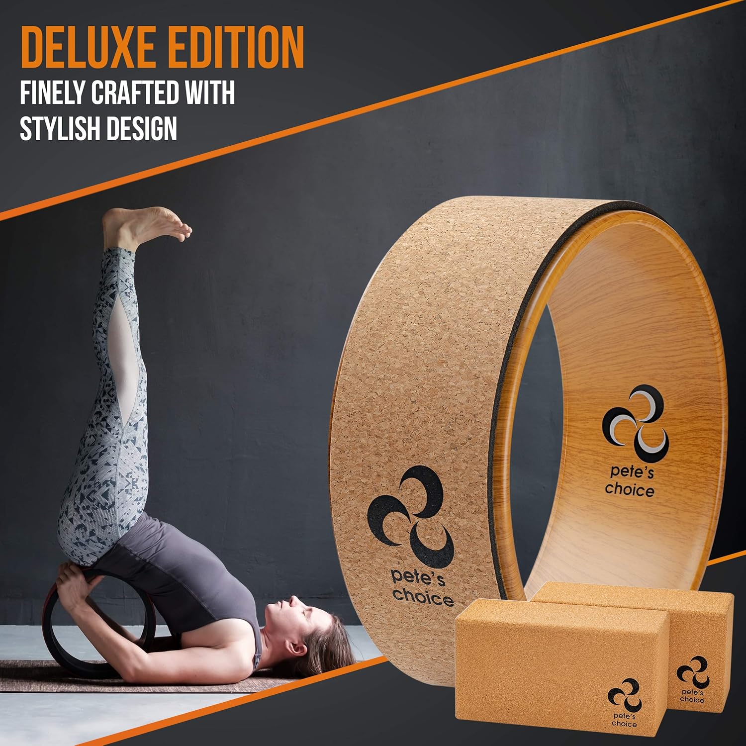 Deluxe Cork Yoga Wheel Set - Cork Wheel + 2 Blocks + Strap + Exercise Guide. Extra Firm Bricks. Better Support, Natural and Eco-Friendly. Home Exercise Kit. Ideal for Women Yogis. - Image 2