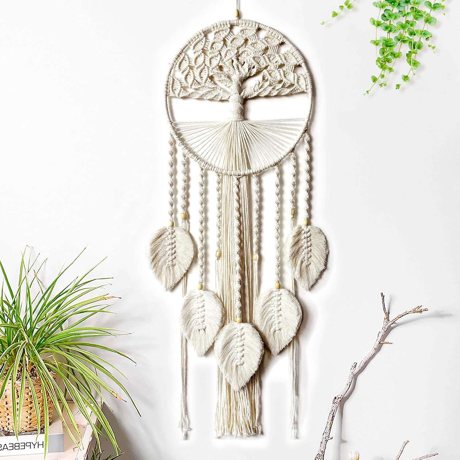 Large Tree of Life Dream Catchers, Macrame Wall Hanging Boho Handmade Woven Dream Catcher Macrame Wall Decor Art for Adults Boys Girls Bedroom Wedding Party Decor, Festival Blessing Gift(Light Beige) - Image 8