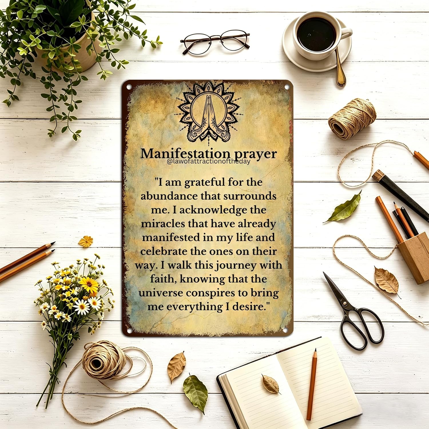 Manifestation Prayer Metal Tin Sign 8x12 Inches – Law of Attraction Spiritual Wall Art, Positive Affirmation Vintage Decor for Home, Office, Meditation & Yoga Room - Image 2