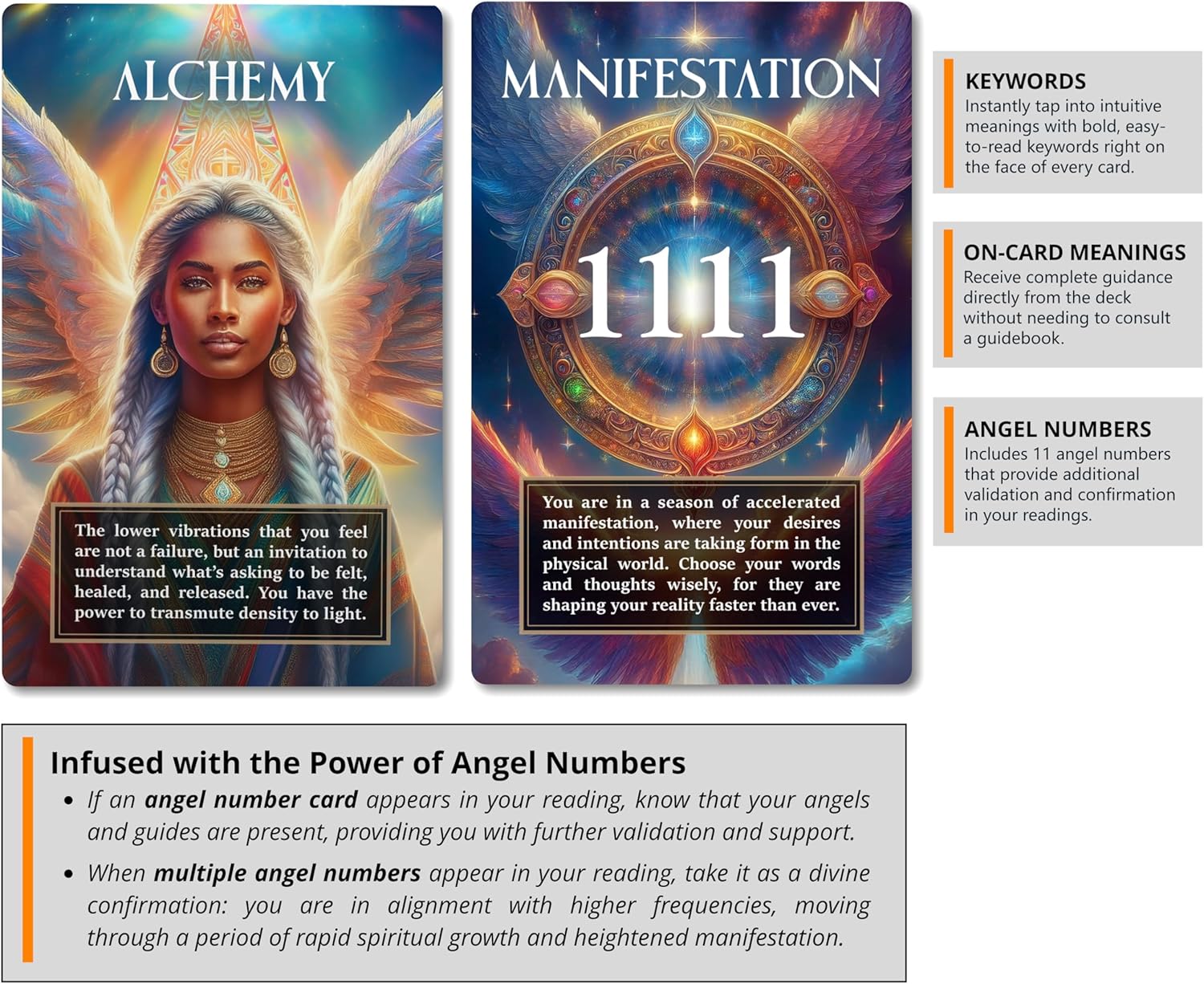 Angel Signs: A Divine Guidance Oracle with Angel Numbers by River Aether - Deck of 66 Inspirational Angelic Tarot Oracle Cards with Keywords and Meanings on Them - Image 2