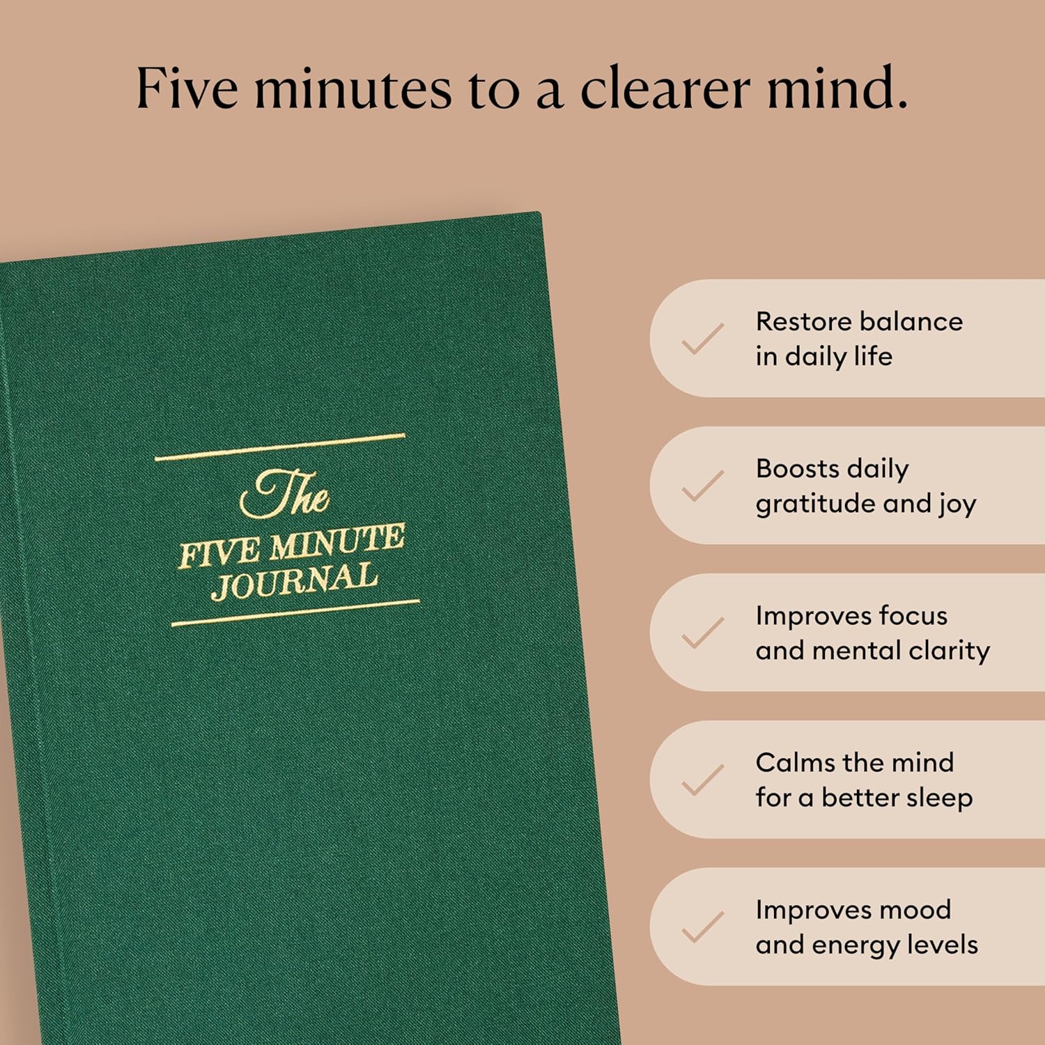 Intelligent Change The Five Minute Journal, Original Daily Gratitude 2025, Reflection Manifestation for Mindfulness, Undated Daily with Gold Foiling, Plastic-Free, Green - Image 2