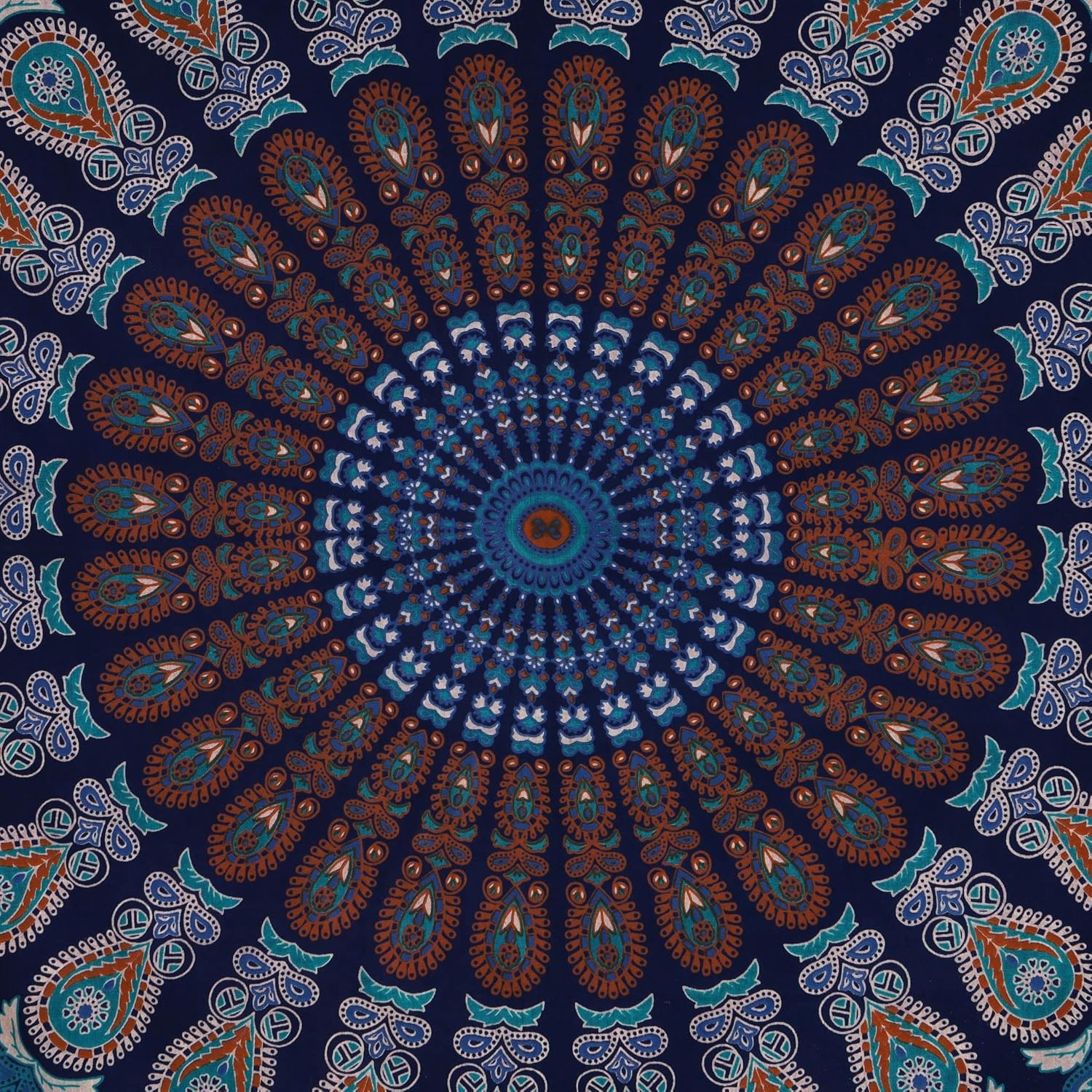 Bless International Handmade Indian hippie Bohemian Psychedelic Peacock Mandala Wall hanging College Dorm Beach Throws Table Cloth Bedding Tapestry (Blue Green, Queen(84x90Inches)(215x230Cms)) - Image 3