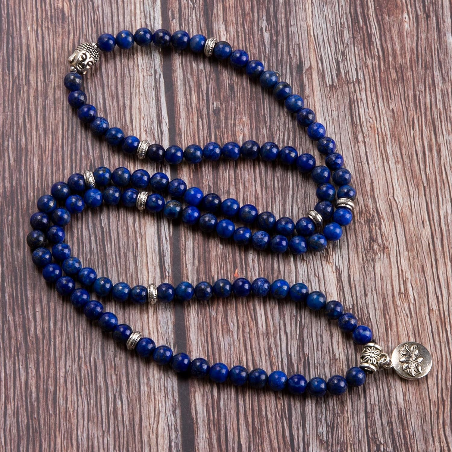 Bivei 108 Mala Beads Necklace Long Beaded Wrap Bracelets Genuine Gemstone Mala Prayer Beads Lotus Buddha Charm Yoga Meditation Necklace - Image 6