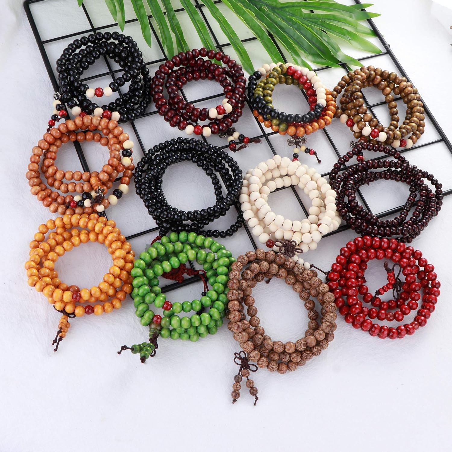 LOYALLOOK 12Pcs 108 Mala Bead Bracelets 8MM Buddhist Prayer Strand Sandalwood Wood Beaded Bracelet Necklace Elastic Handmade Multilayer Tibetan Buddha Link Wrist Bracelets Meditation Necklace Chain - Image 7