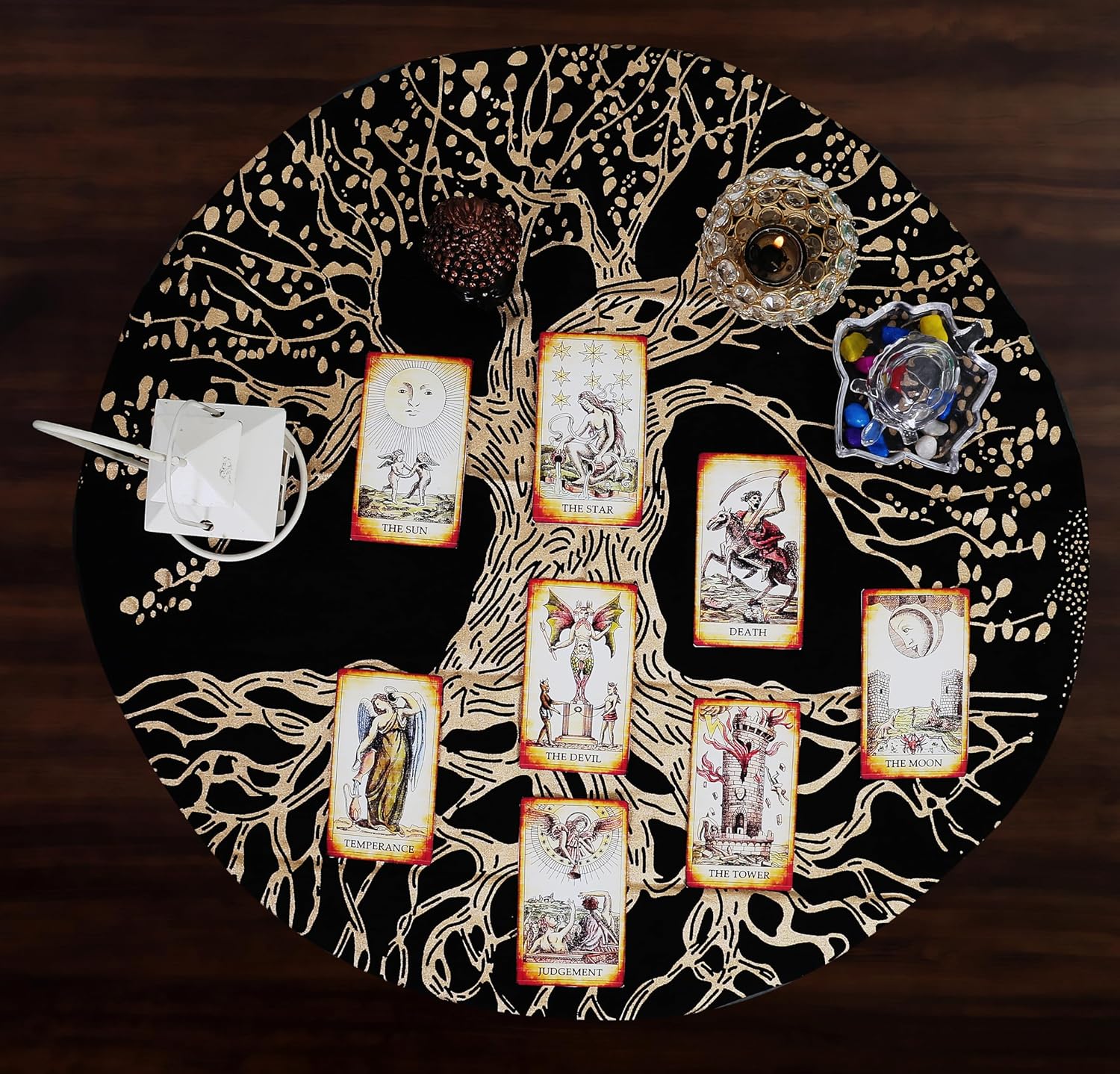 Indian Consigners Tree of Life Altar Cloth Tapestry Tablecloth Celtic Trees Ritual Spiritual Cloth for Sacred Places, Cotton Square Tarot Table Cover 24 by 24 Sacred - Image 3