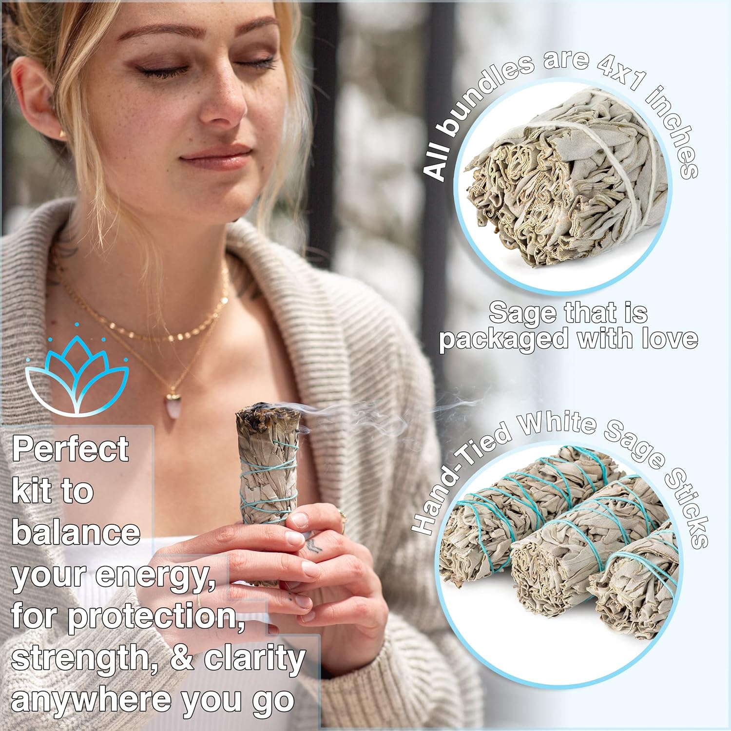 Handcrafted 4 Inch White Sage Smudge Sticks | Fresh Natural California Sage, Includes Instructions & Blessings, For Cleansing House Negative Energy, Smudging Rituals - Image 2