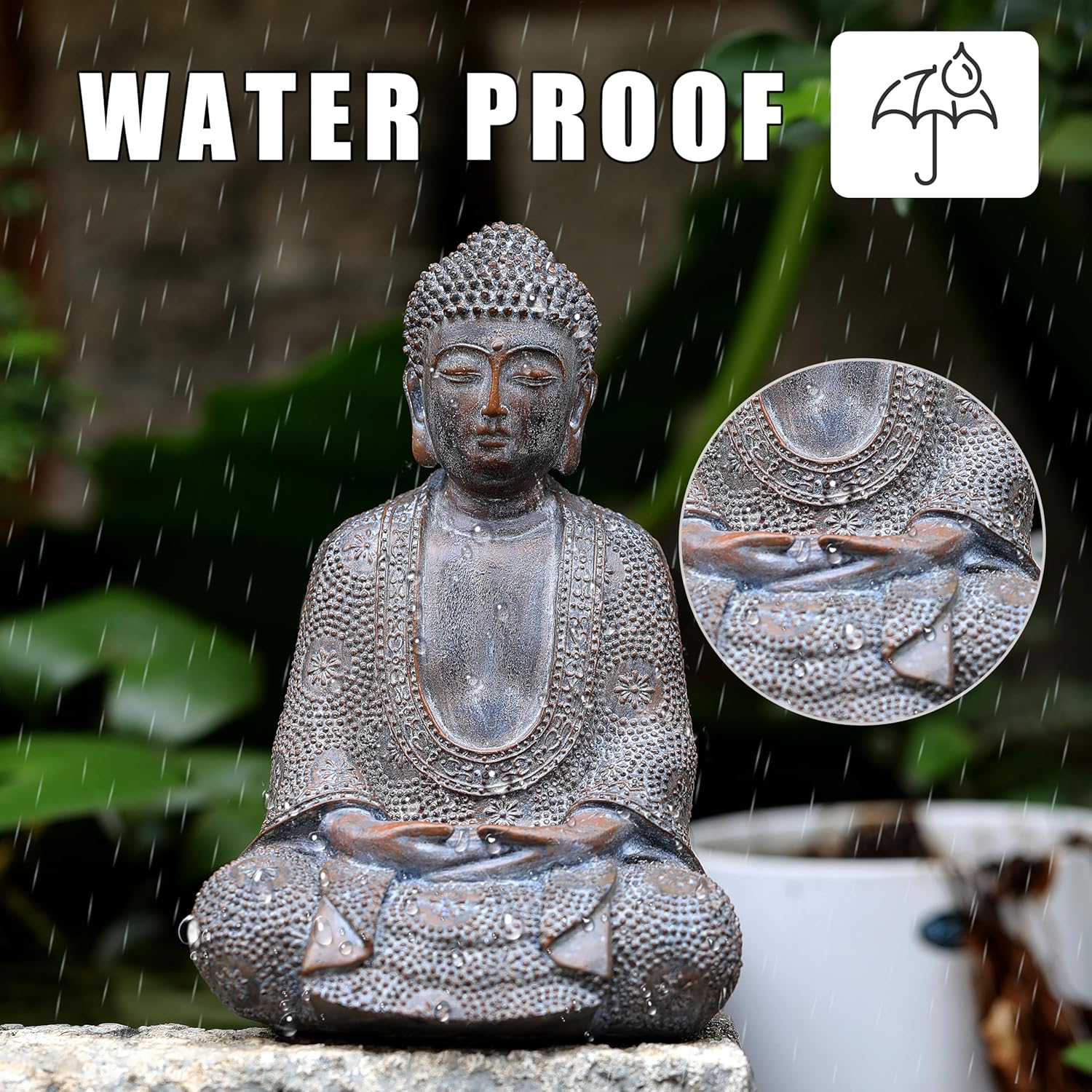 Buddha Statue Outdoor,Zen Garden Decor Buddha Sculpture for Home Meditation Decor Buda Decoration for Patio Desk Porch Yard Art Resin Decoration - Image 7