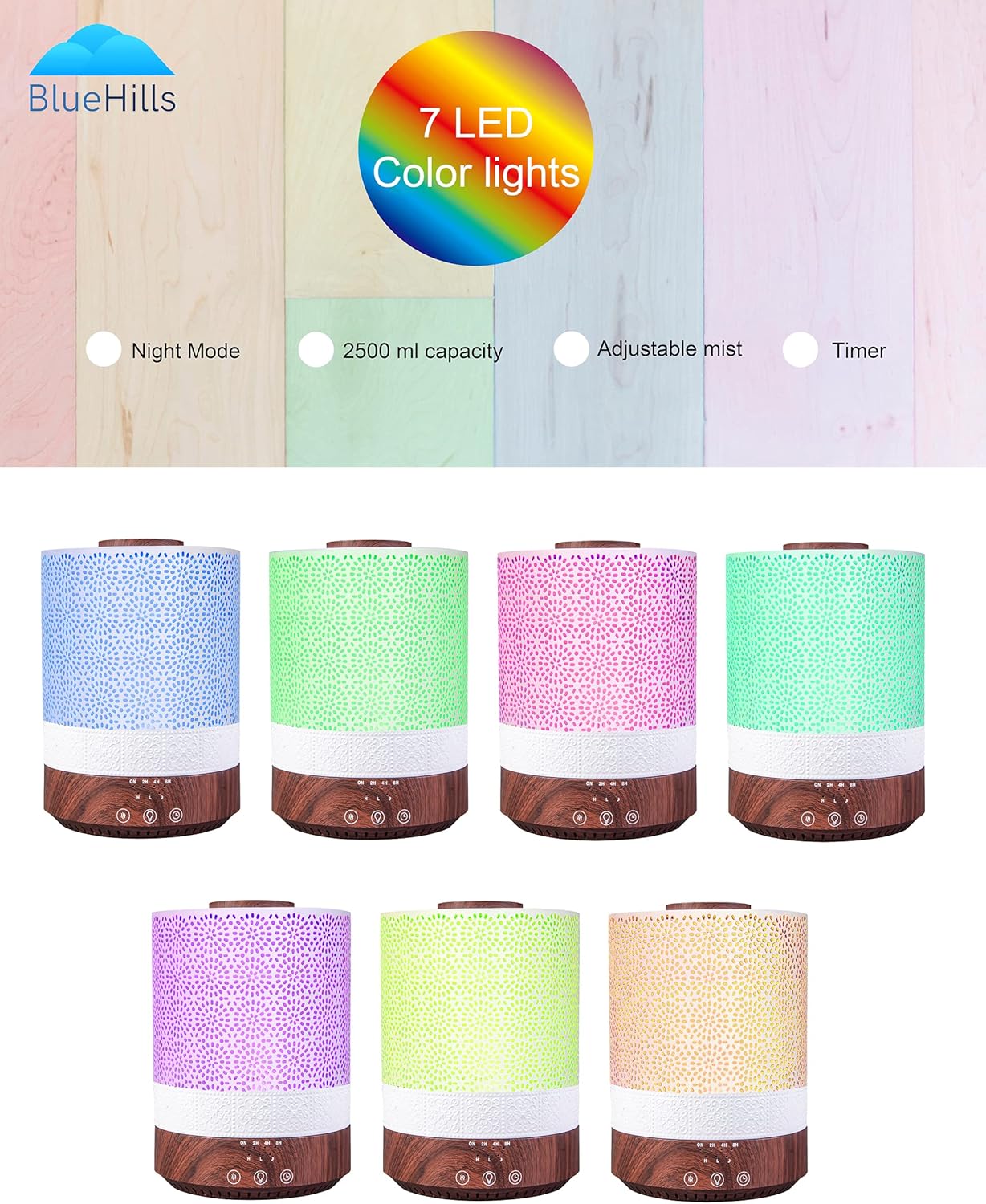 BlueHills 2500 ML XL Essential Oil Diffuser for Large Room Aroma Humidifier Home Decor Bed Baby Room Big Huge 2.5 L Capacity Long Run Color Lights Decorative Design High Mist Dark Wood Grain F004 - Image 6