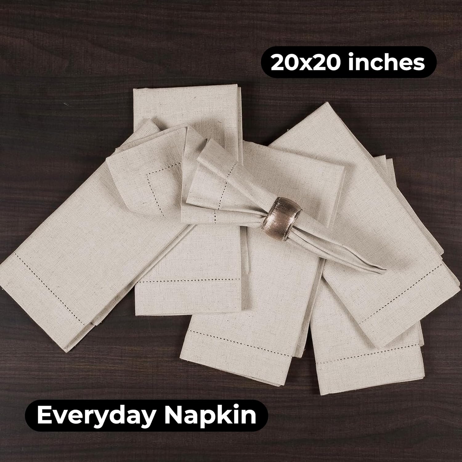 Bedding Craft Linen Flax Cotton Cloth Dinner Napkins Set of 12 – 20x20 Natural Hemstitched Fabric – Machine Washable Elegant Reusable Table Napkins for Weddings, Parties & Dining Décor - Image 6