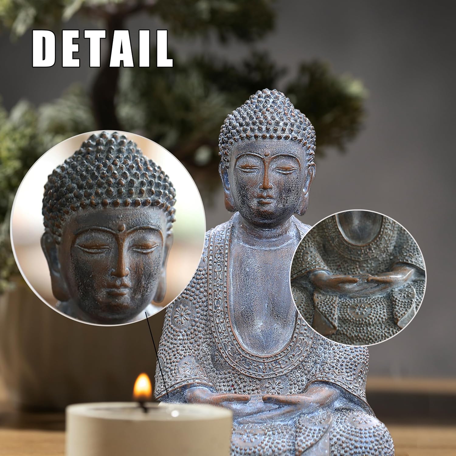 Buddha Statue Outdoor,Zen Garden Decor Buddha Sculpture for Home Meditation Decor Buda Decoration for Patio Desk Porch Yard Art Resin Decoration - Image 8