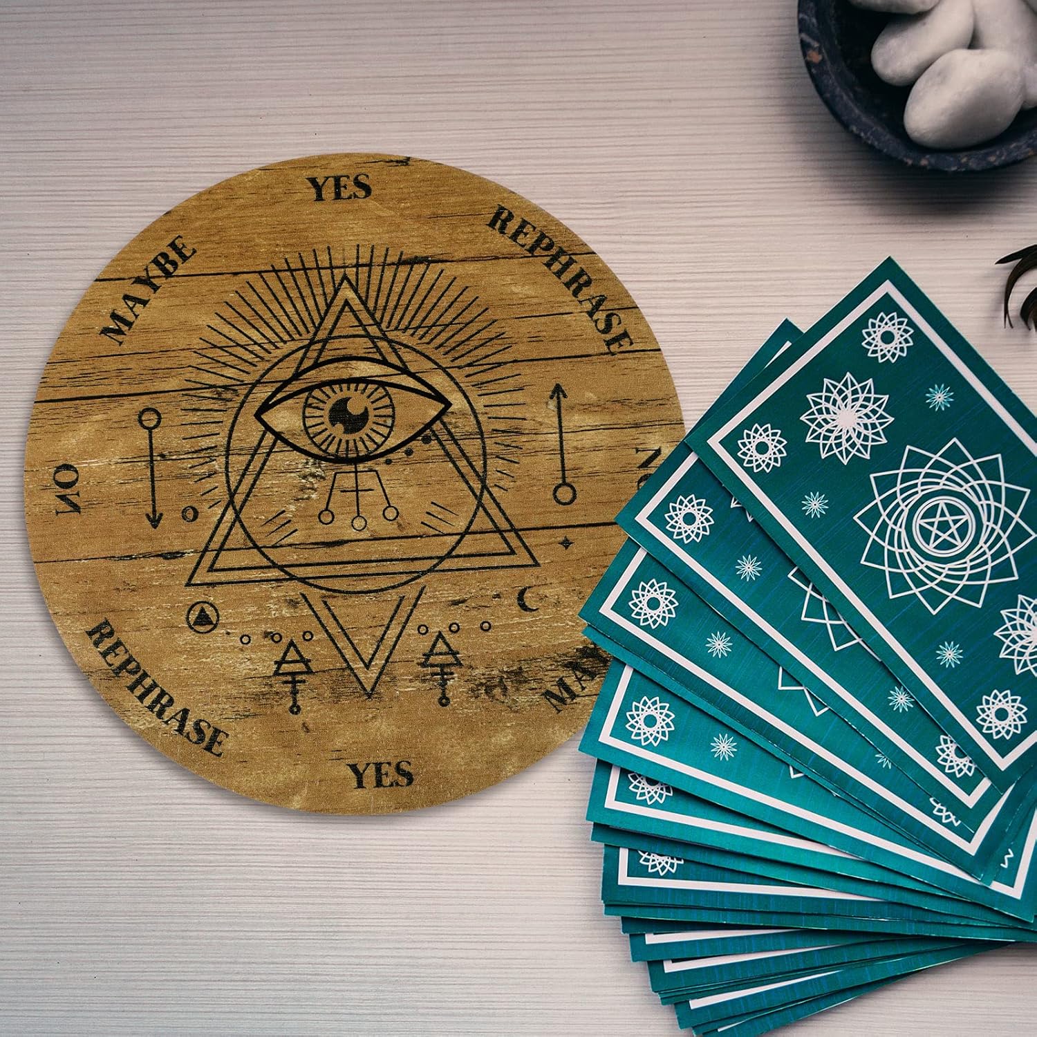 Jetec Pendulum Board Set Wooden Dowsing Divination Board Metaphysical Message with Crystal Divinity Pendulum Necklace for Witchcraft Wiccan Wand Altar Supplies, 3.9 Inch(Wood Color) - Image 5