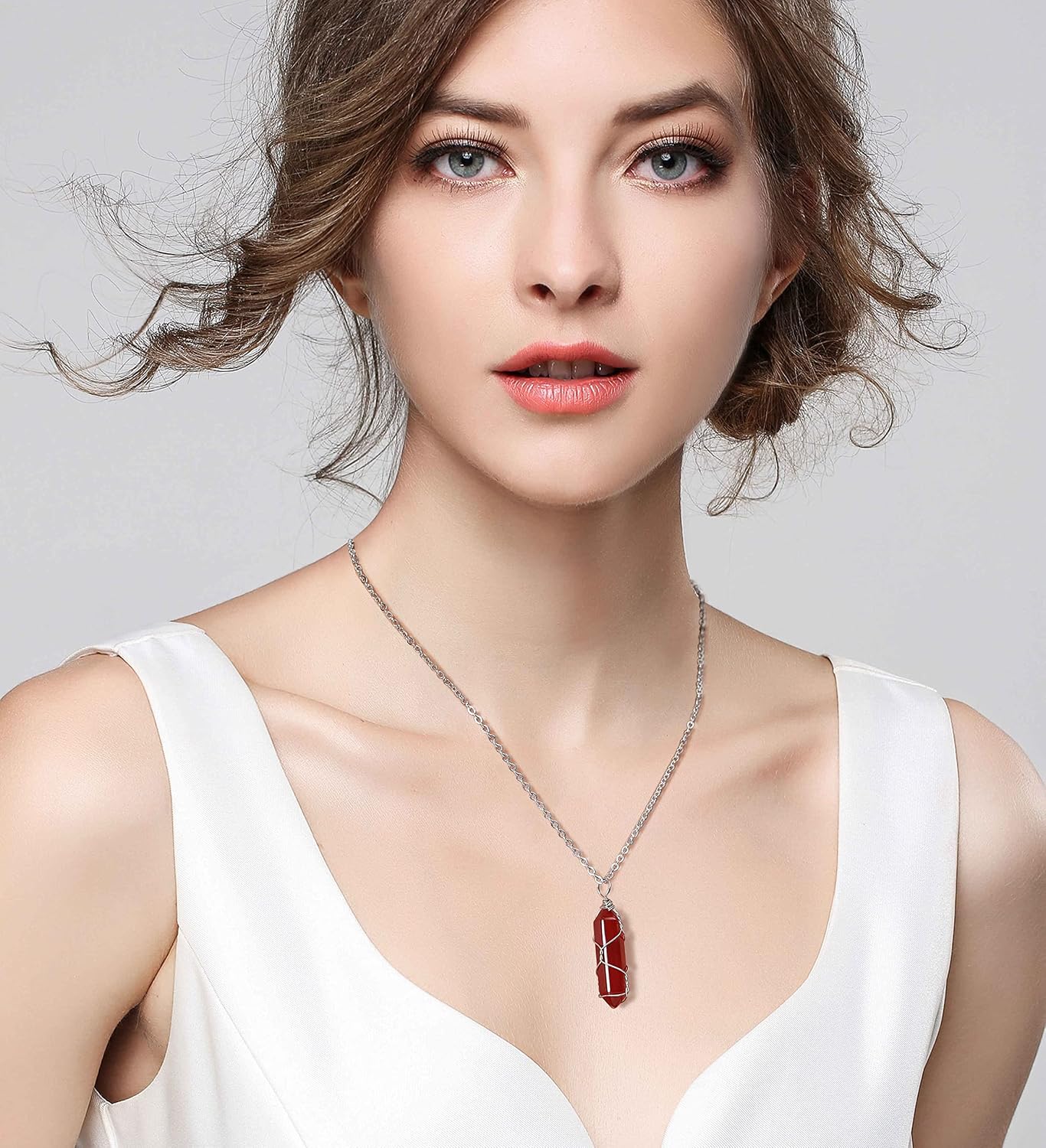 MAIBAOTA 10 Pcs Crystal Necklace Healing Amethyst Crystals Carnelian Chakra Necklaces Evil Eye Necklace Vintage Hippie Wiccan Boho Rose Quartz Moon Sun Jewelry Heart Gemstone Pendant for Women - Image 3