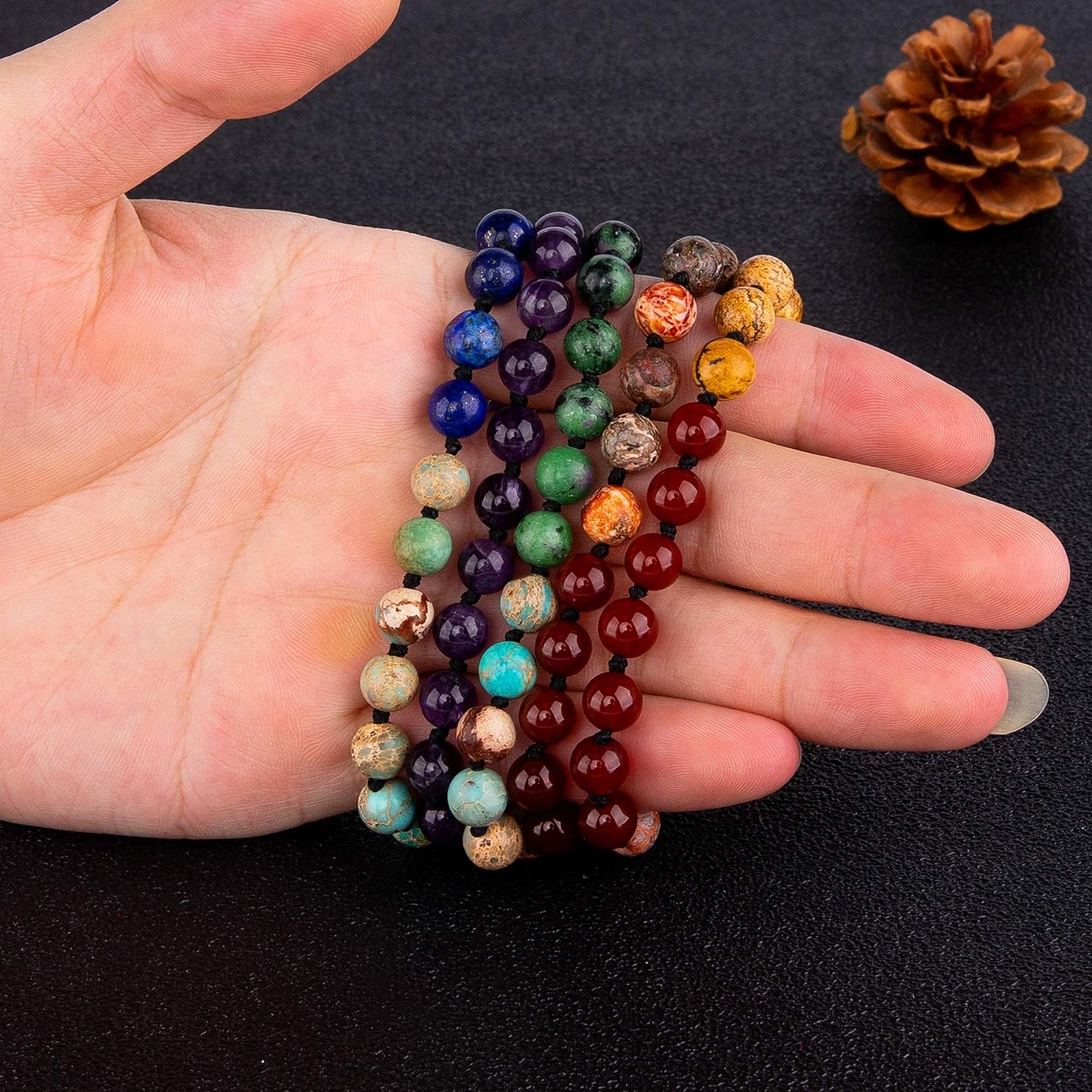 Bivei 7 Chakra 108 Mala Beads Bracelet Real Gemstone Yoga Meditation Hand Knotted Mala Prayer Bead Necklace - Image 8