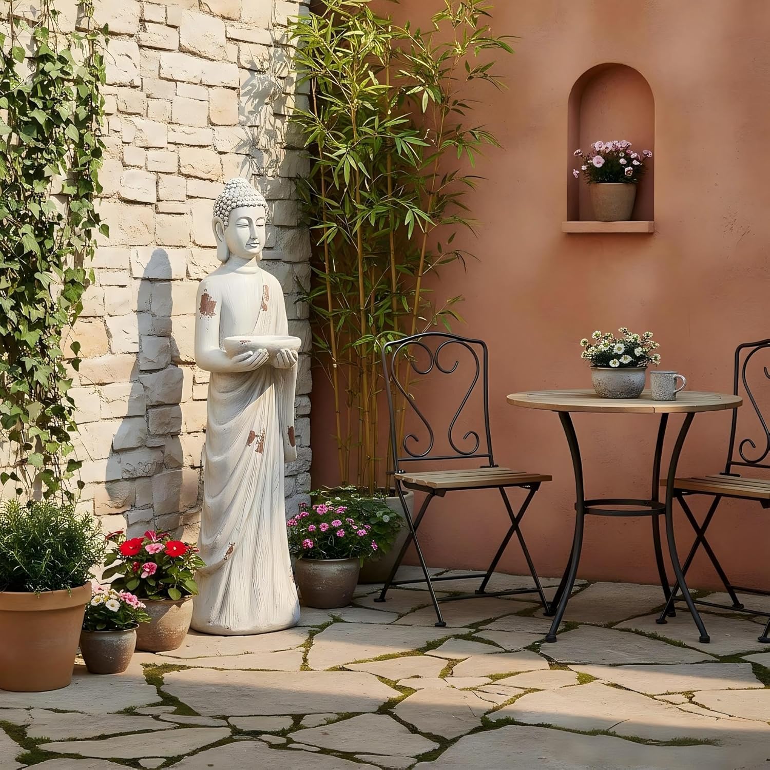 42" Extra-Large Buddha Outdoor Statue with Birdfeeder, Tall Zen Meditative Buddha Figures, Durable Weatherproof MGO Sculpture for Garden, Patio, Yard, Porch or Indoor Home Decor - Image 2