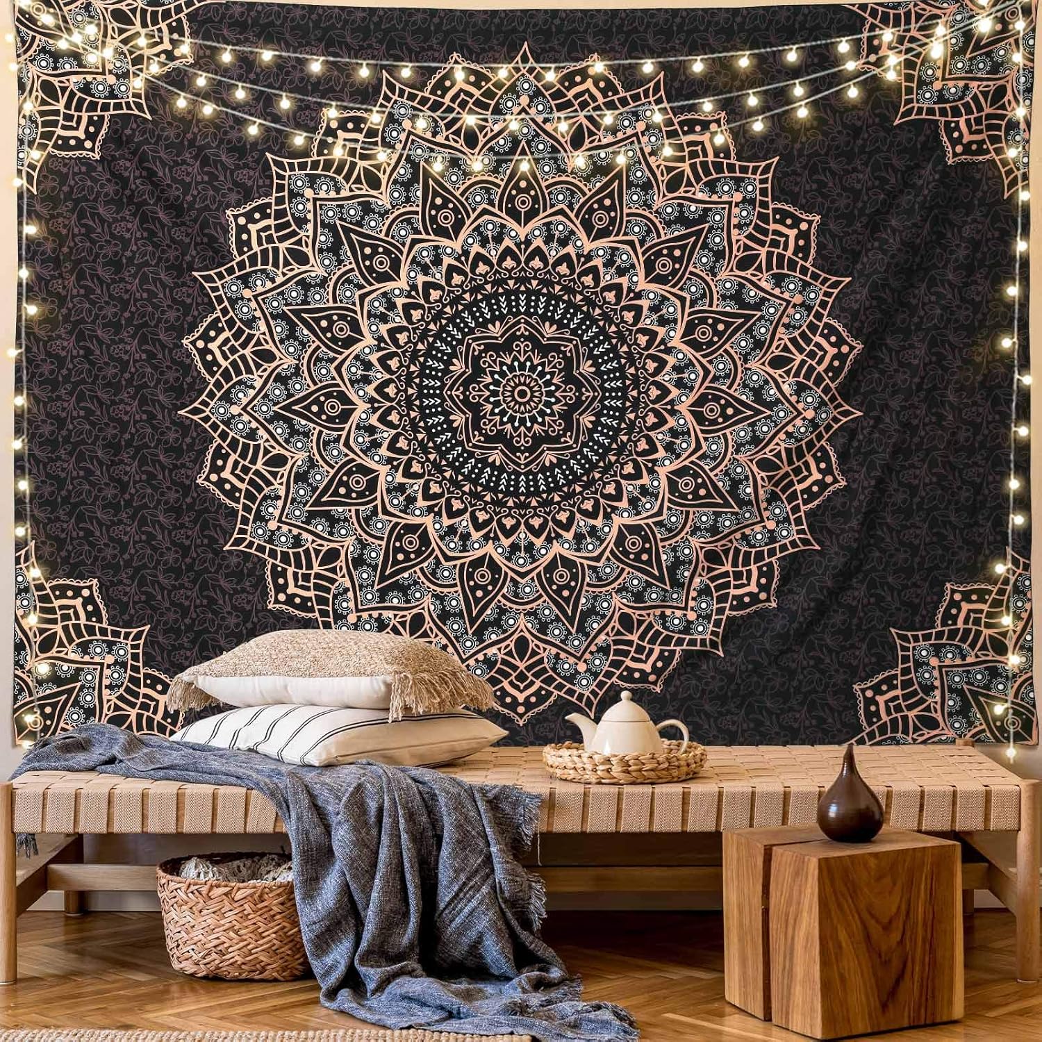 Black Mandala Tapestry Wall Hanging Psychedelic Wall Tapestry Aesthetic Indian Hippie Decor Bohemian Art Boho Home Decoration for Bedroom,Living Room,Dorm - Image 2