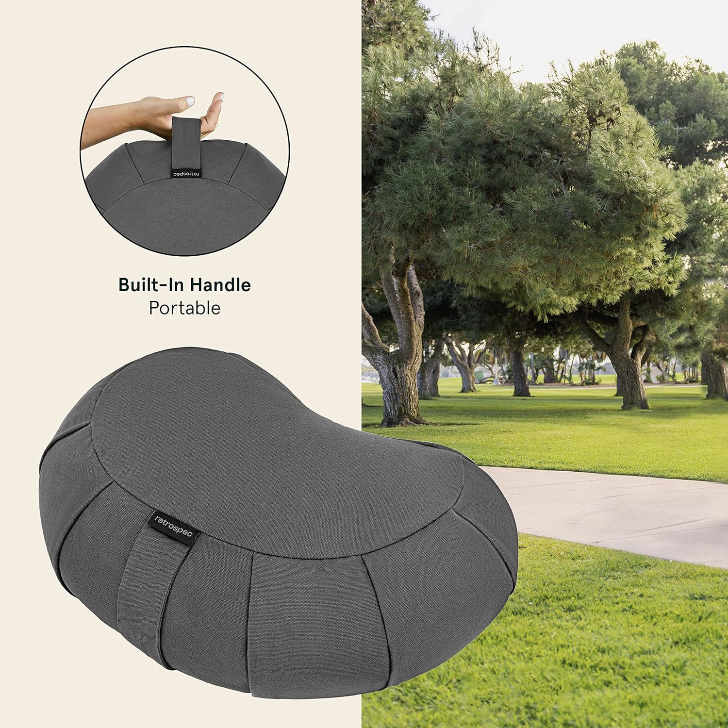 Retrospec Sedona Zafu Meditation Cushion with Buckwheat Hull Fill - Adjustable Yoga & Pilates Equipment Support - 17in Crescent Cotton Cover - Image 3