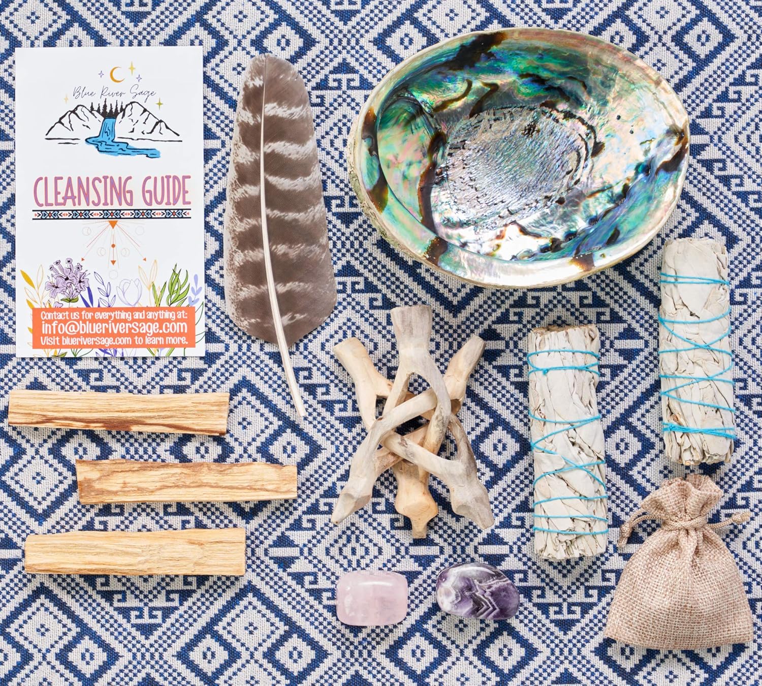Home Cleansing & Smudging Kit with White Sage, Palo Santo | Smudge Kit with Sage Smudge Sticks, Abalone & Stand, Feather, Includes Guide - Image 5
