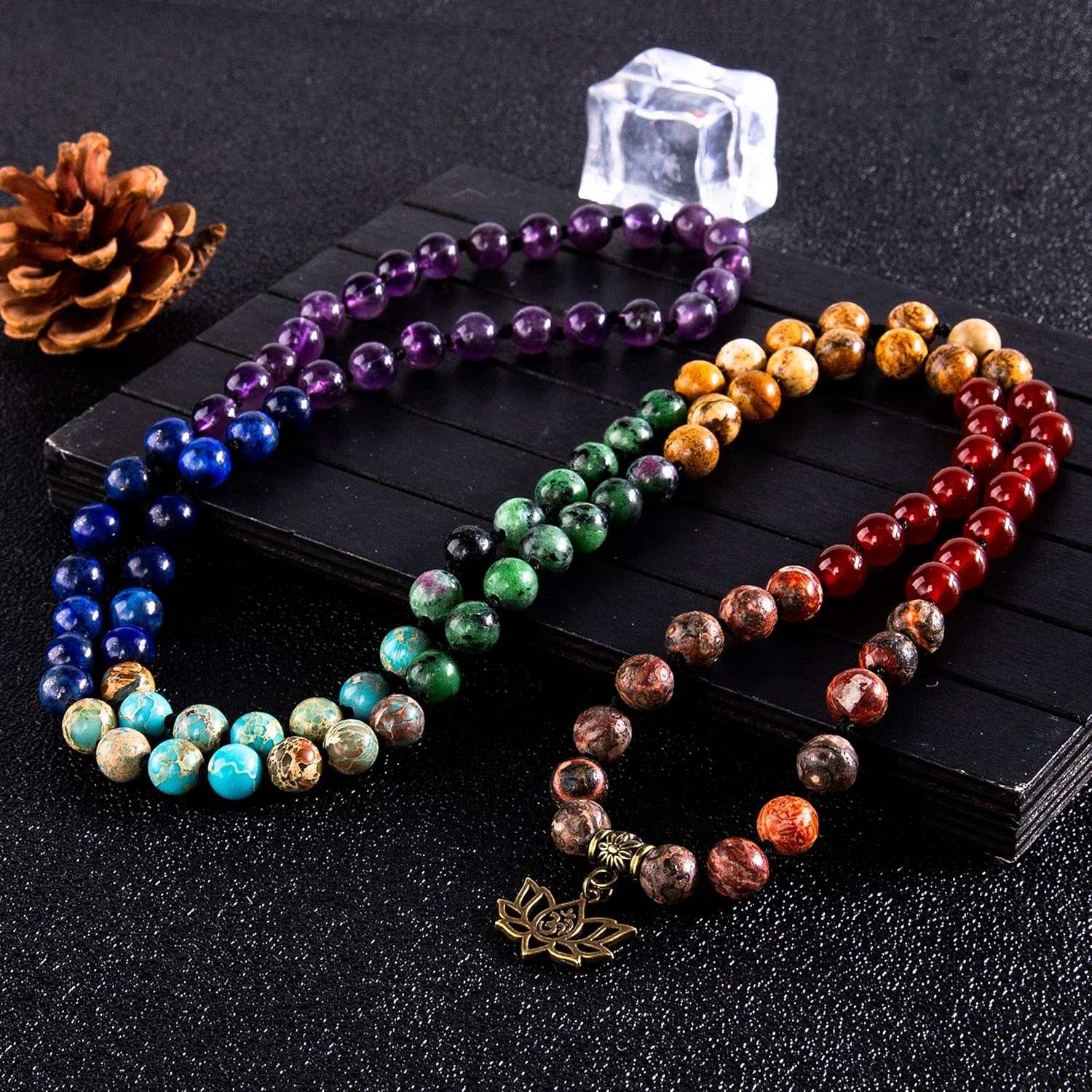 Bivei 7 Chakra 108 Mala Beads Bracelet Real Gemstone Yoga Meditation Hand Knotted Mala Prayer Bead Necklace - Image 5