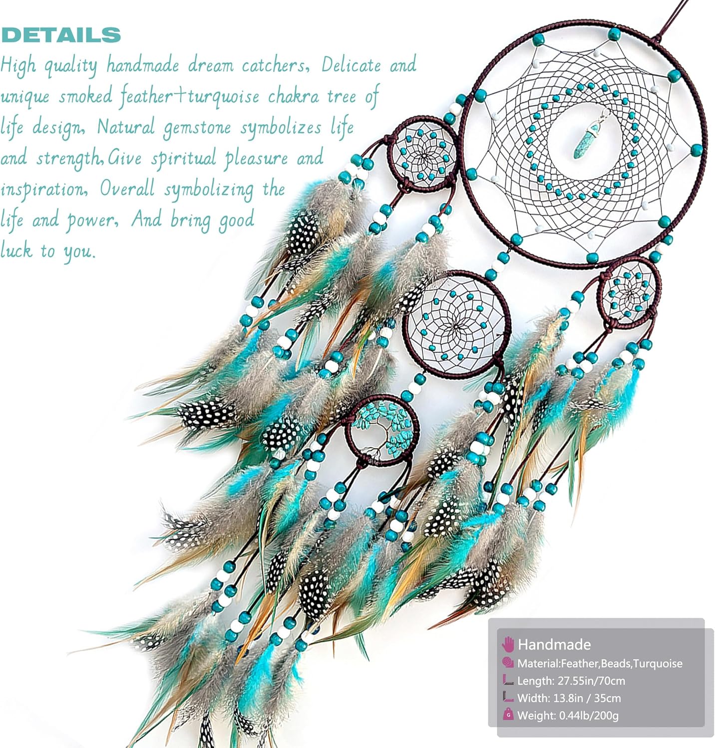Large Dream Catchers,Boho Handmade Woven Turquoise Dream Catcher Wall Hanging Ornament for Bedroom Living Room Apartment Wedding Party Decor, Festival Blessing Gift (Turquoise) - Image 4