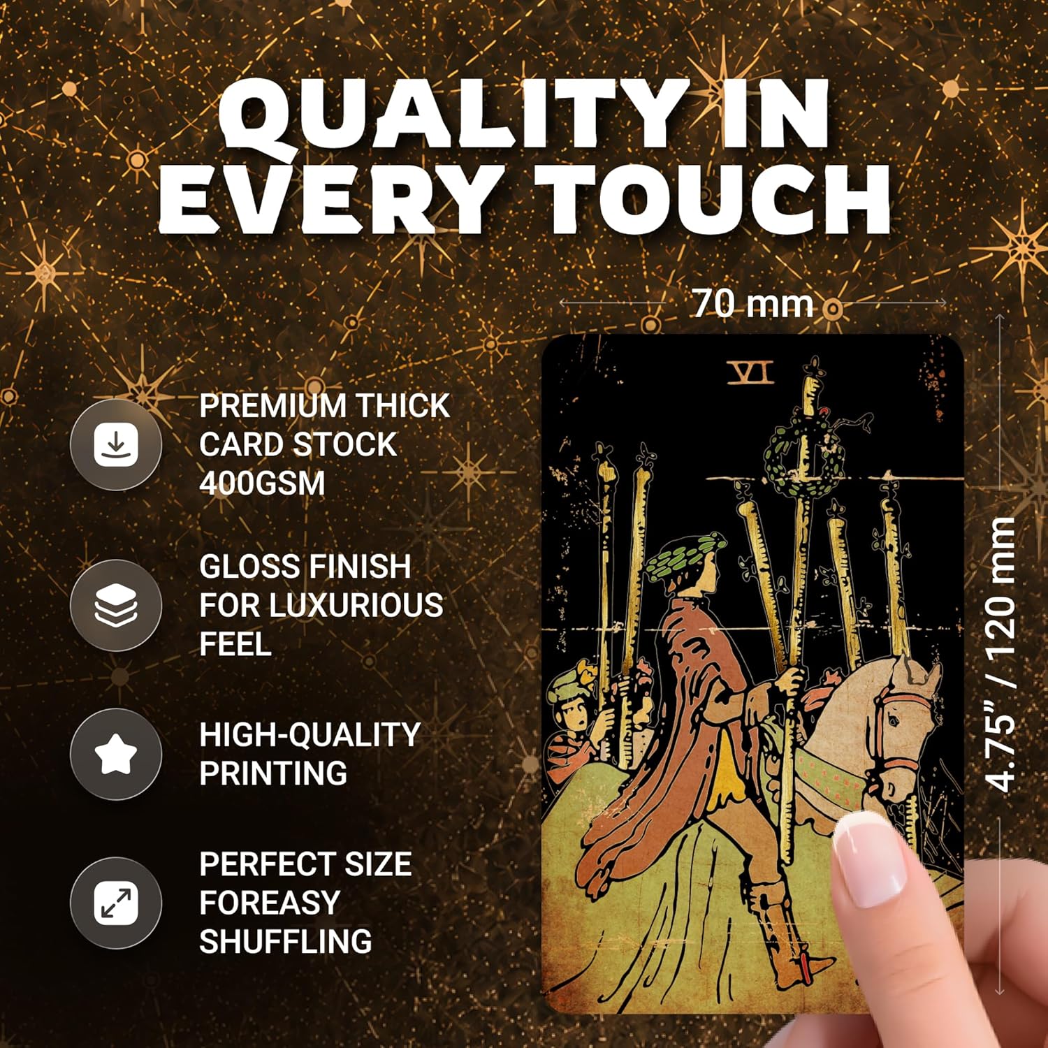 CRAFTERIAN Tarot Cards, 78-Card Deck, Original Tarot for Beginners & Experts with Guide Book, Gift Bag & Box, Fortune Telling Game, Adults, Black - Image 5