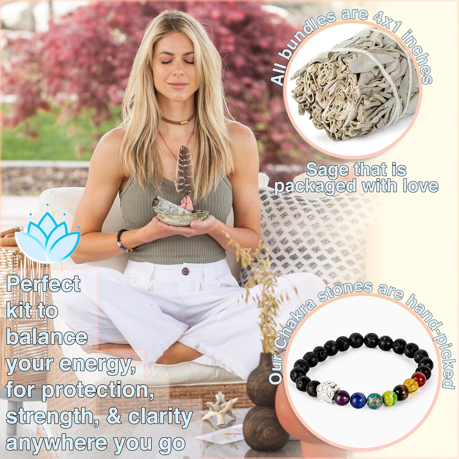 White Sage Smudging Kit Smudge Stick Gift Kit | Instructions & Blessings Included, Beginner's Kit - Image 2