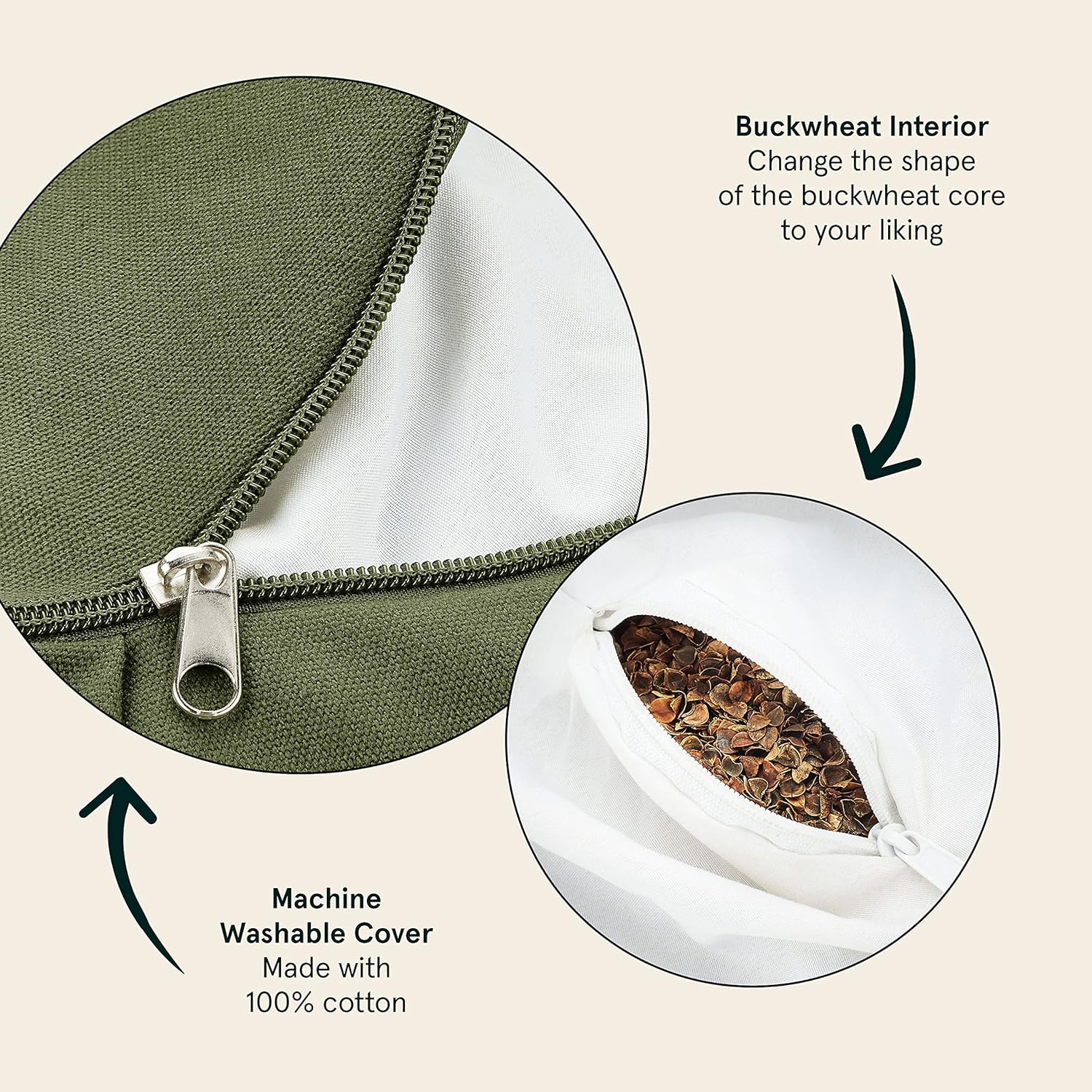 Retrospec Sedona Zafu Meditation Cushion with Buckwheat Hull Fill - Adjustable Yoga & Pilates Equipment Support - 17in Crescent Cotton Cover - Image 2
